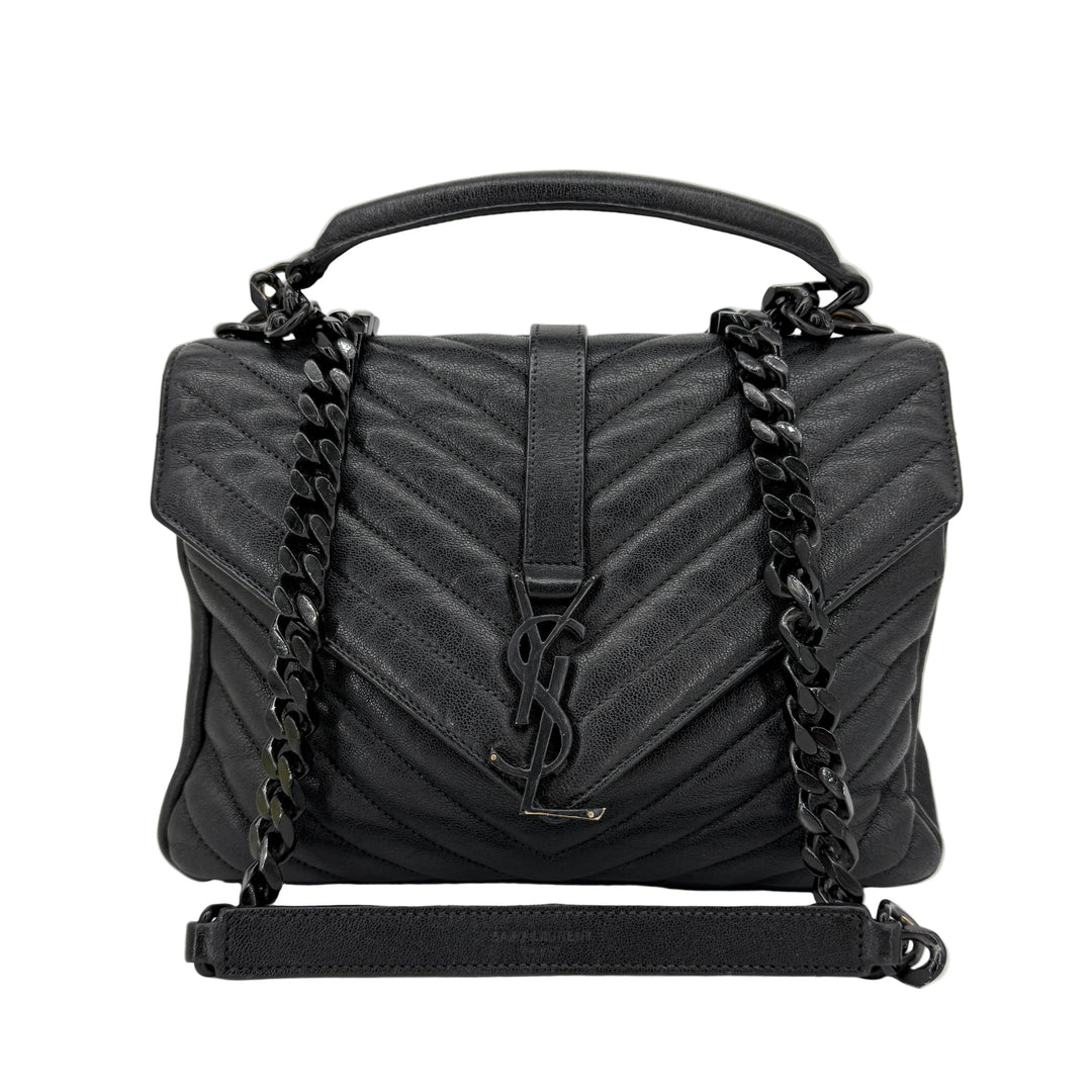 Saint Laurent College Medium Chain Shoulder Bag – Black Quilted Leather