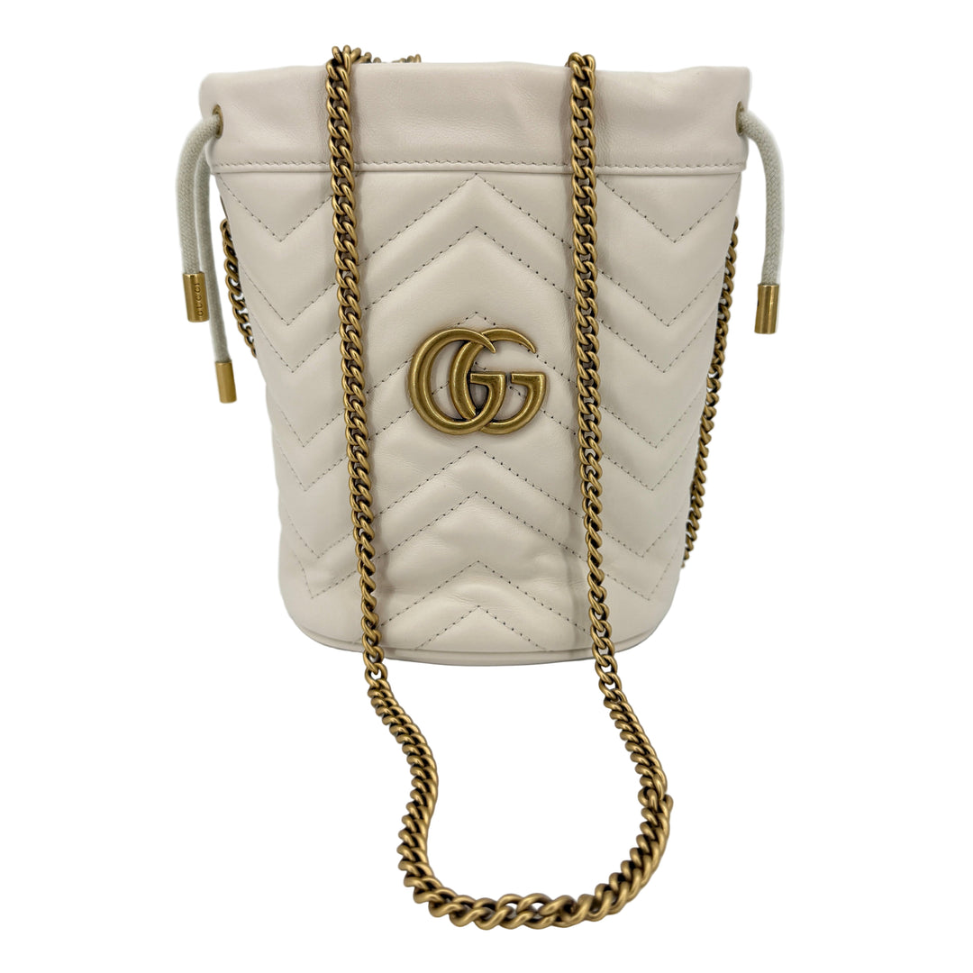Gucci Mini GG Marmont White Calfskin Bucket Bag | LuxLoveLouis