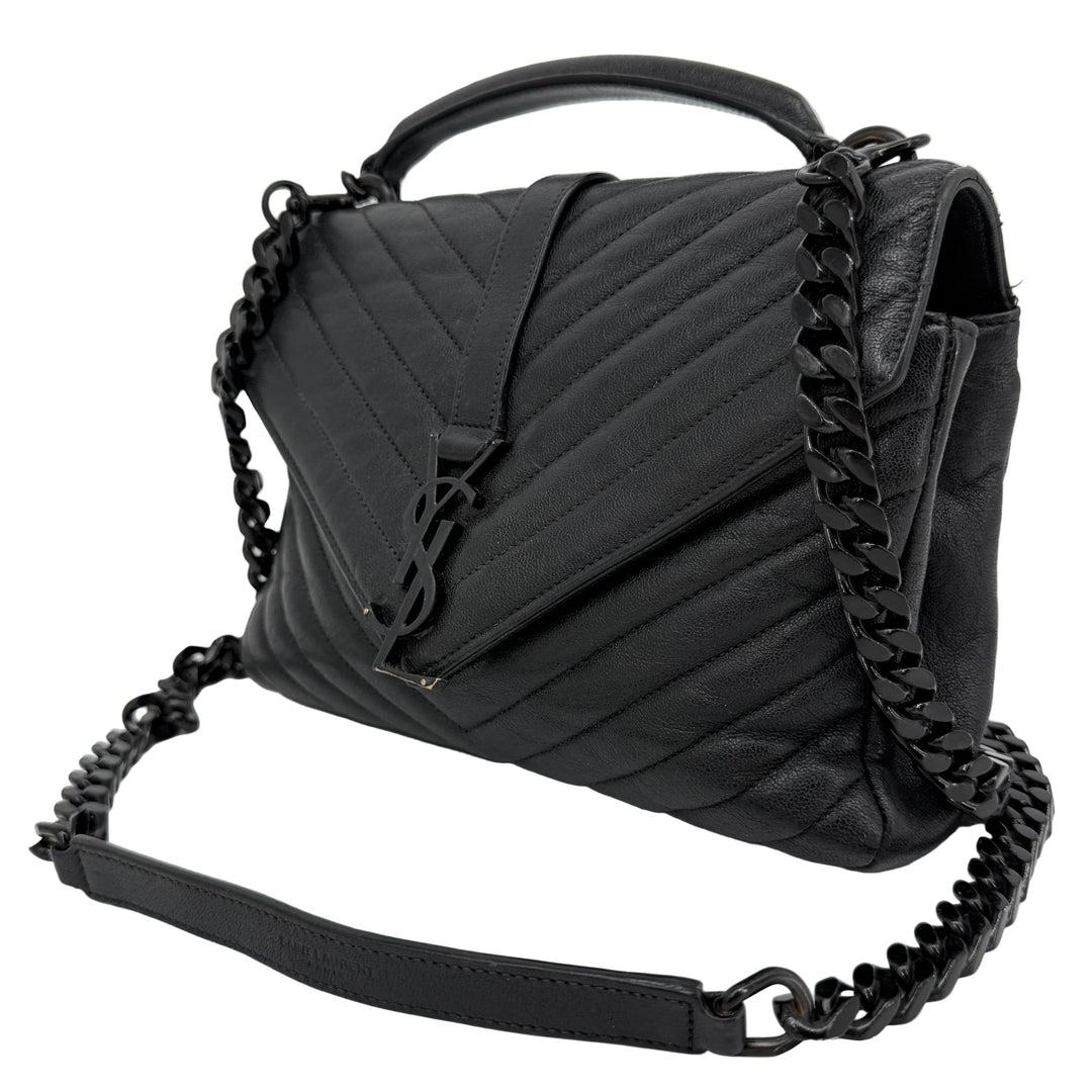 Saint Laurent College Medium Chain Shoulder Bag – Black Quilted Leather