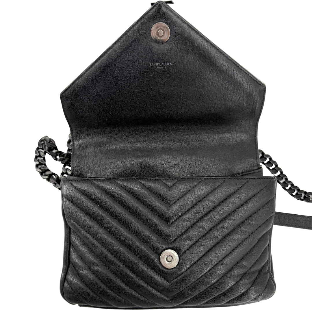 Saint Laurent College Medium Chain Shoulder Bag – Black Quilted Leather