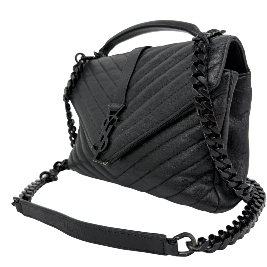 Saint Laurent College Medium Chain Shoulder Bag – Black Quilted Leather
