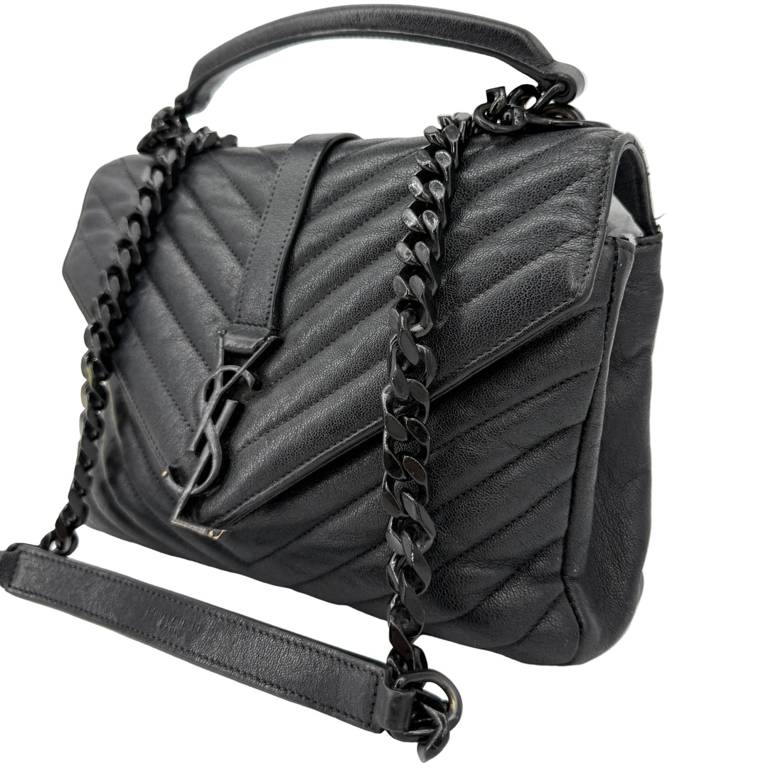Saint Laurent College Medium Chain Shoulder Bag – Black Quilted Leather