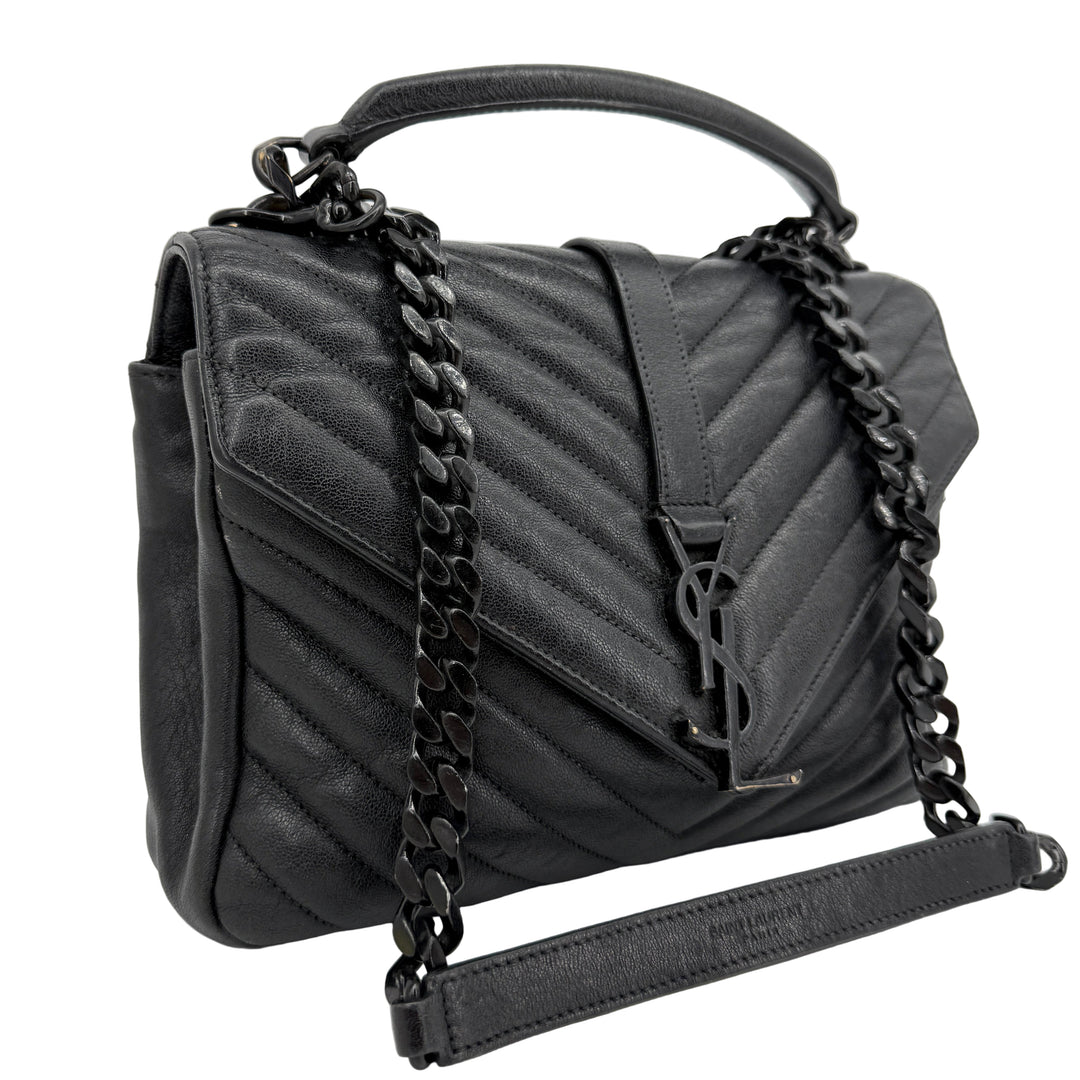 Saint Laurent College Medium Chain Shoulder Bag – Black Quilted Leather