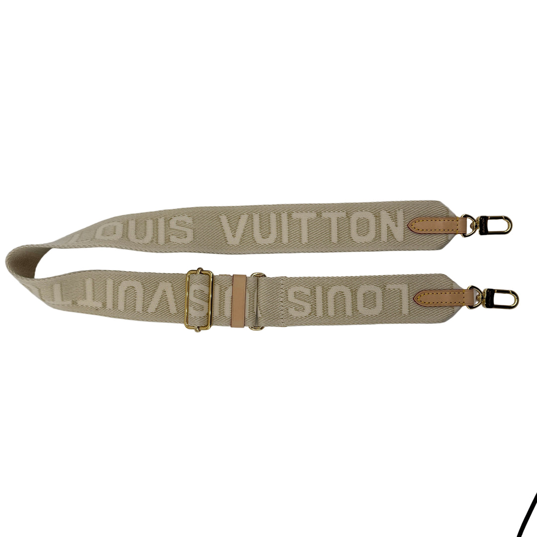 Louis Vuitton Bandoulière Bag Strap in beige, featuring the brand logo and gold hardware for stylish crossbody use.