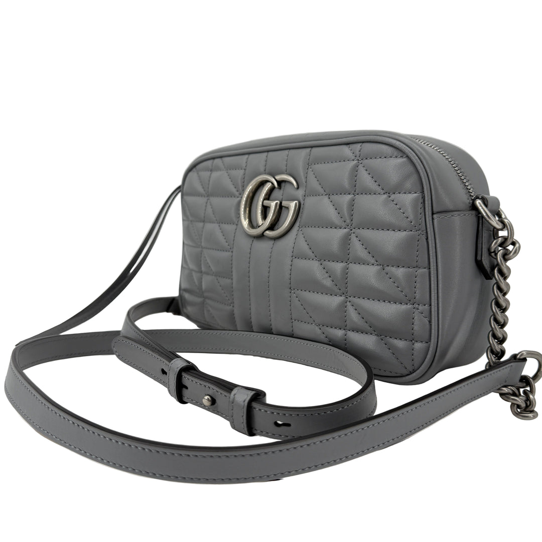 Gucci GG Marmont Aria Small Chain Shoulder Bag – Deep Grey Matelassé Calfskin
