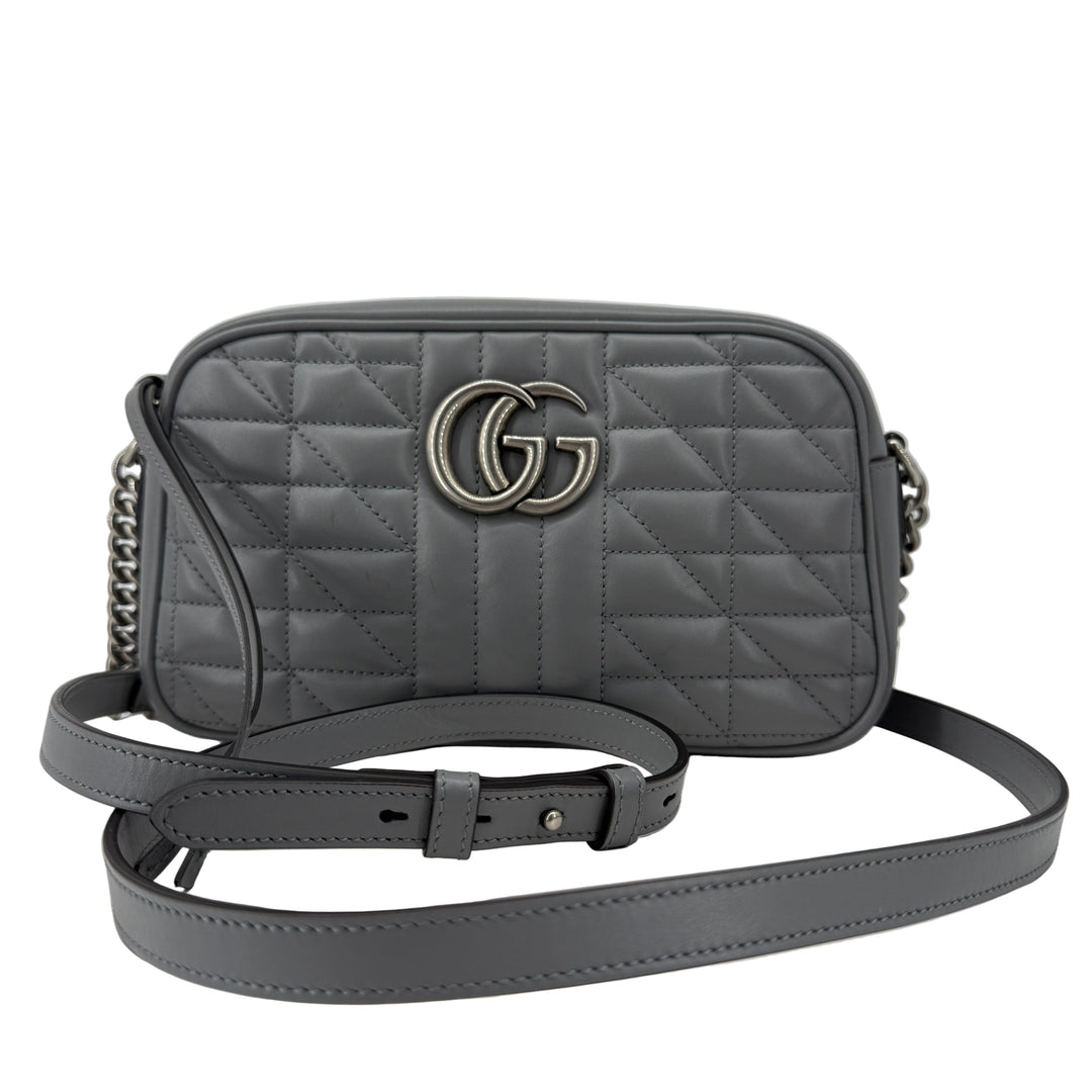 Gucci GG Marmont Aria Small Chain Shoulder Bag – Deep Grey Matelassé Calfskin