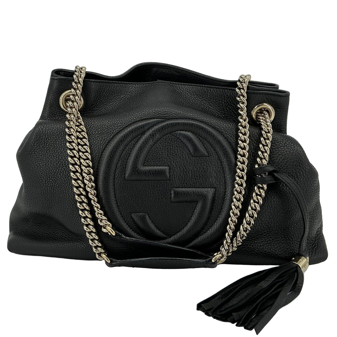 Gucci Soho Medium Chain Shoulder Bag – Black Pebbled Calfskin
