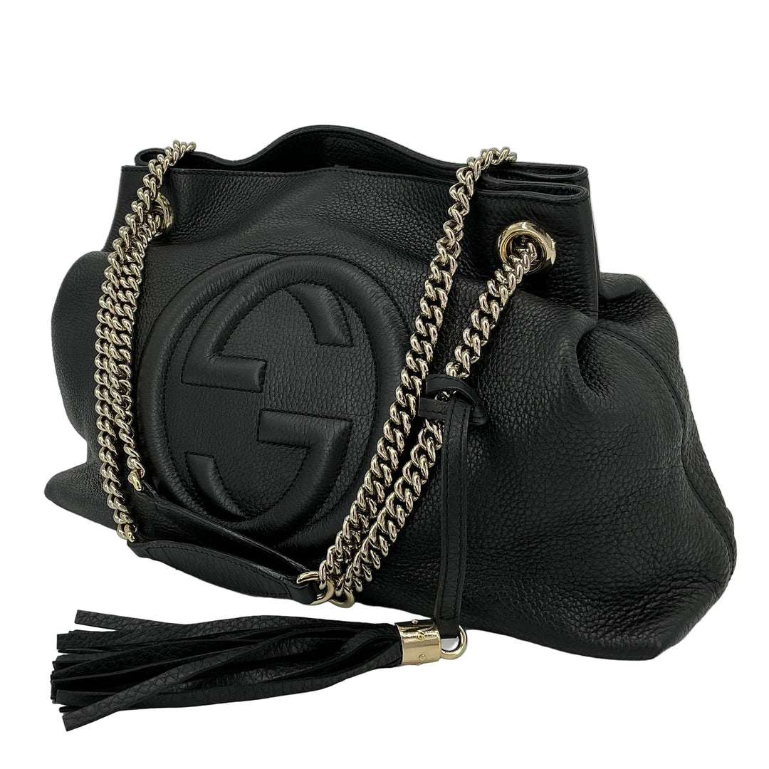 Gucci Soho Medium Chain Shoulder Bag – Black Pebbled Calfskin