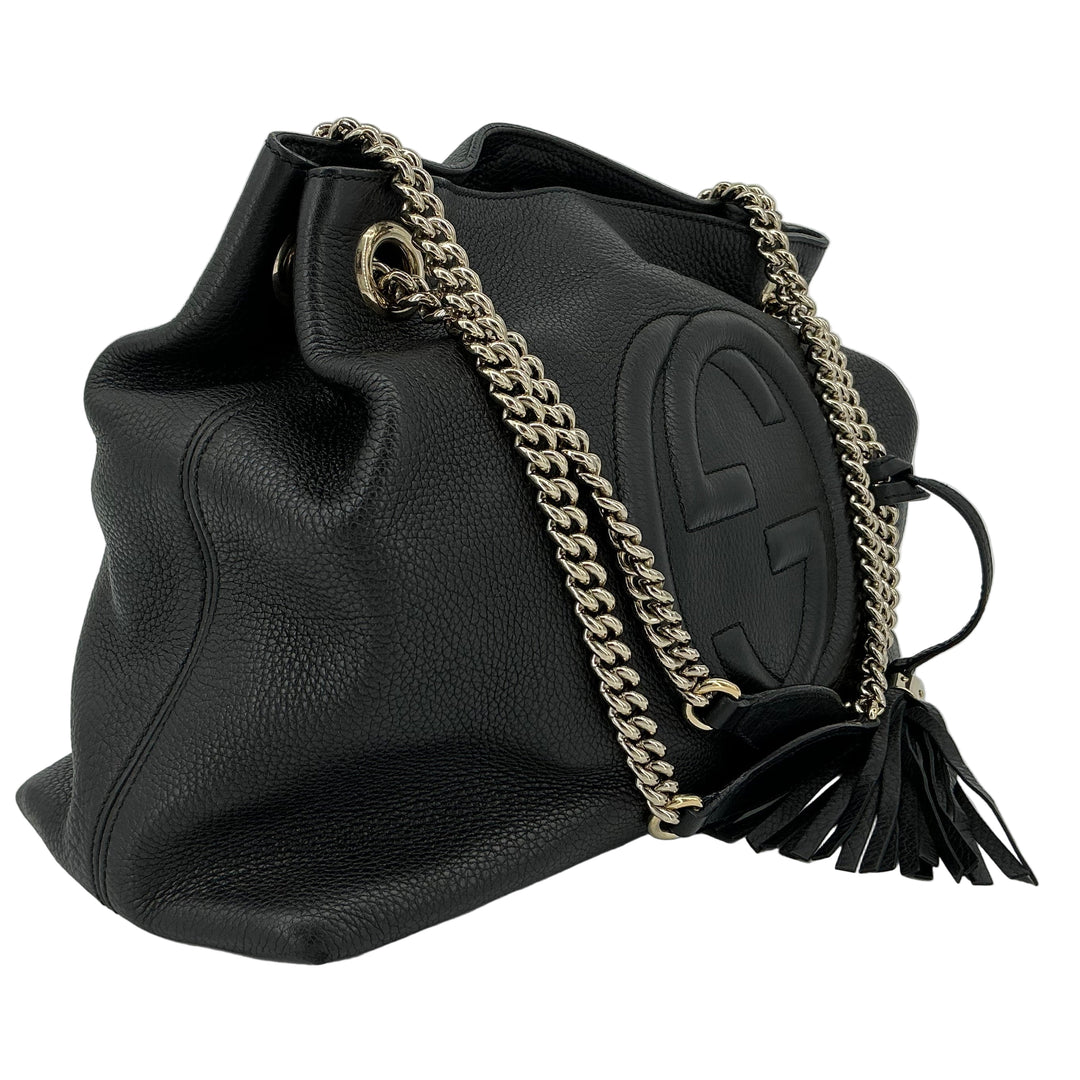 Gucci Soho Medium Chain Shoulder Bag – Black Pebbled Calfskin