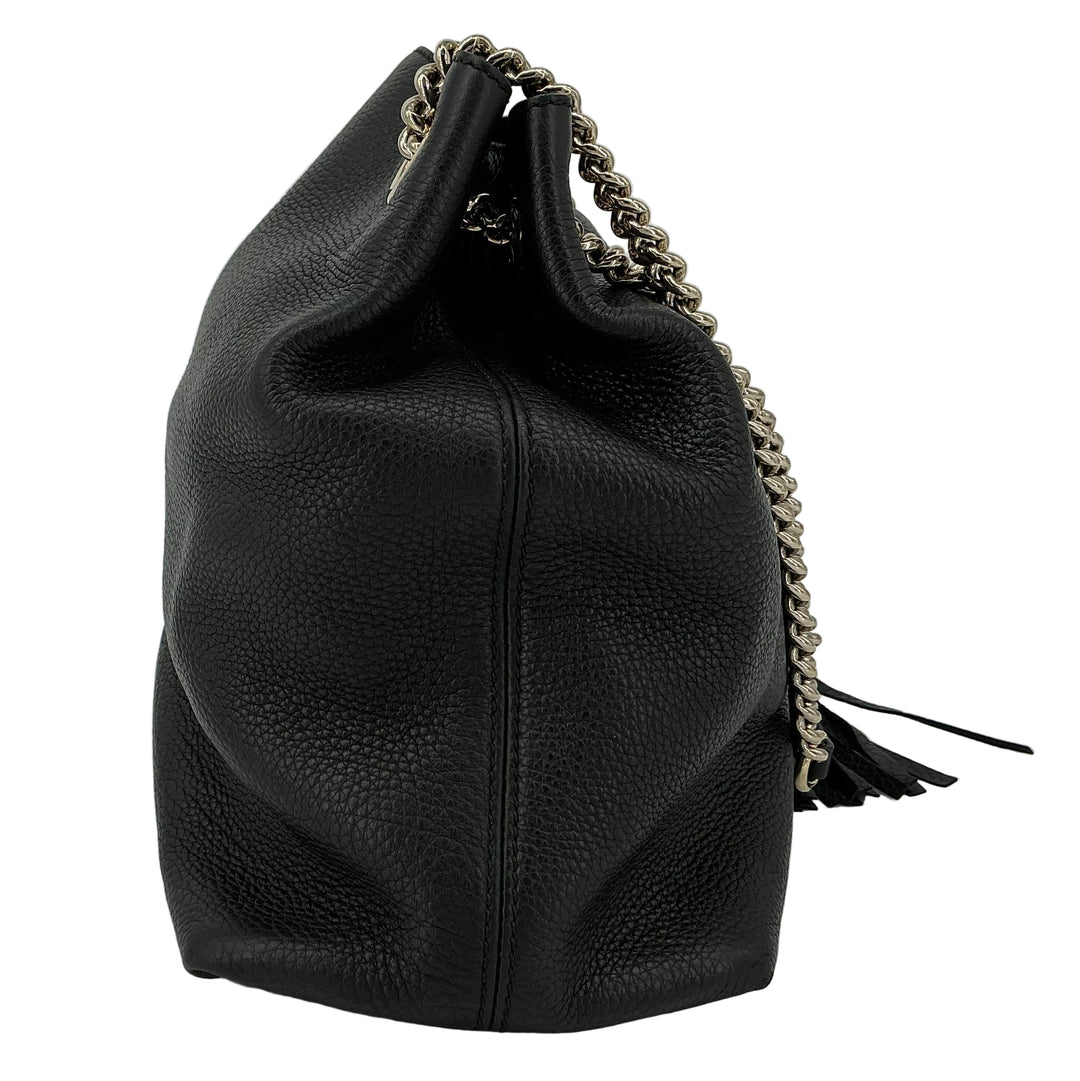 Gucci Soho Medium Chain Shoulder Bag – Black Pebbled Calfskin