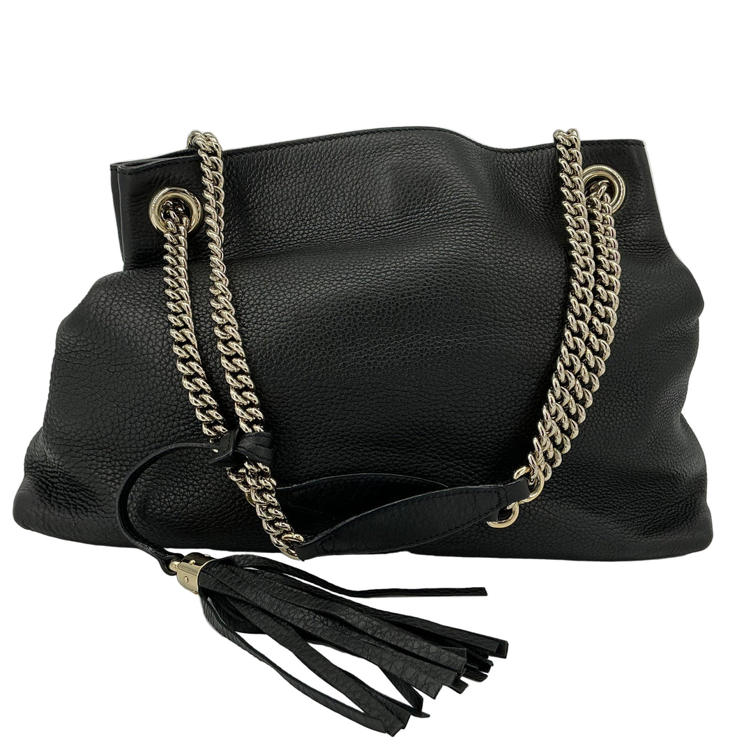 Gucci Soho Medium Chain Shoulder Bag – Black Pebbled Calfskin
