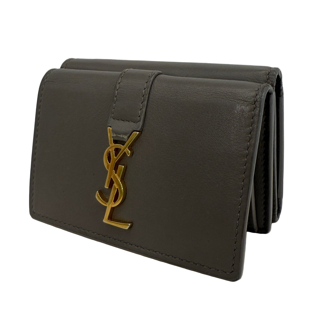 Saint Laurent Monogram Card Holder – Gray Leather