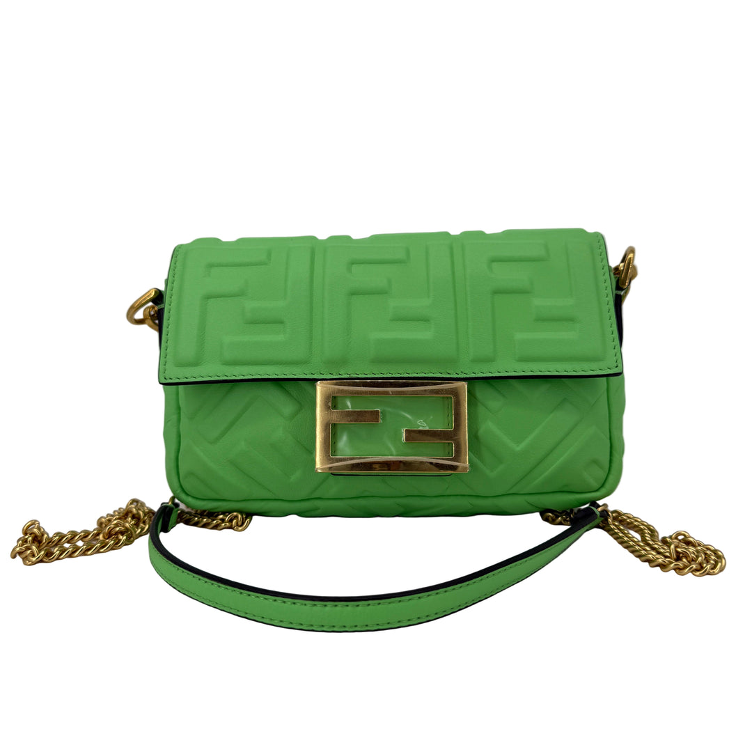 Fendi FF 1974 Embossed Mini Baguette – Tomatillo Green Nappa Leather