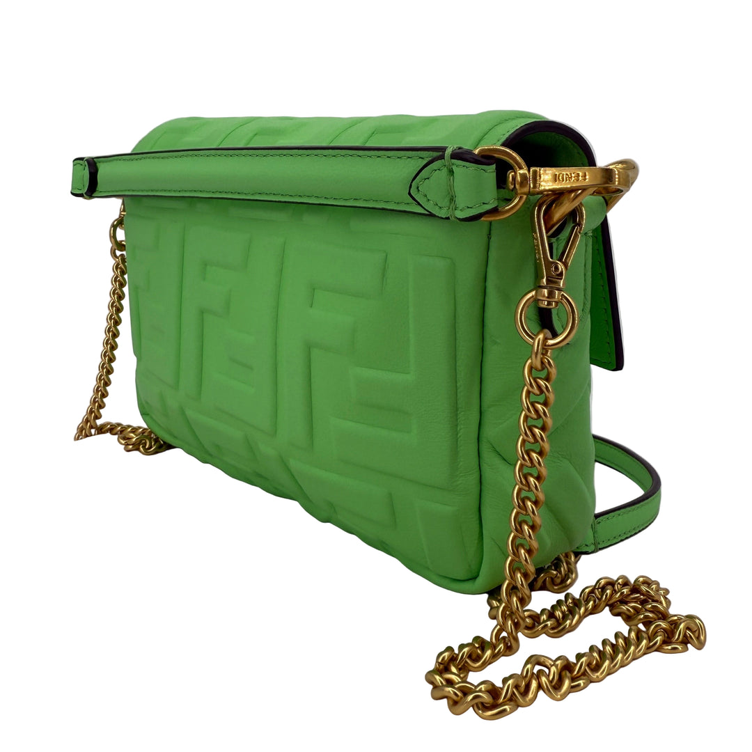 Fendi FF 1974 Embossed Mini Baguette – Tomatillo Green Nappa Leather