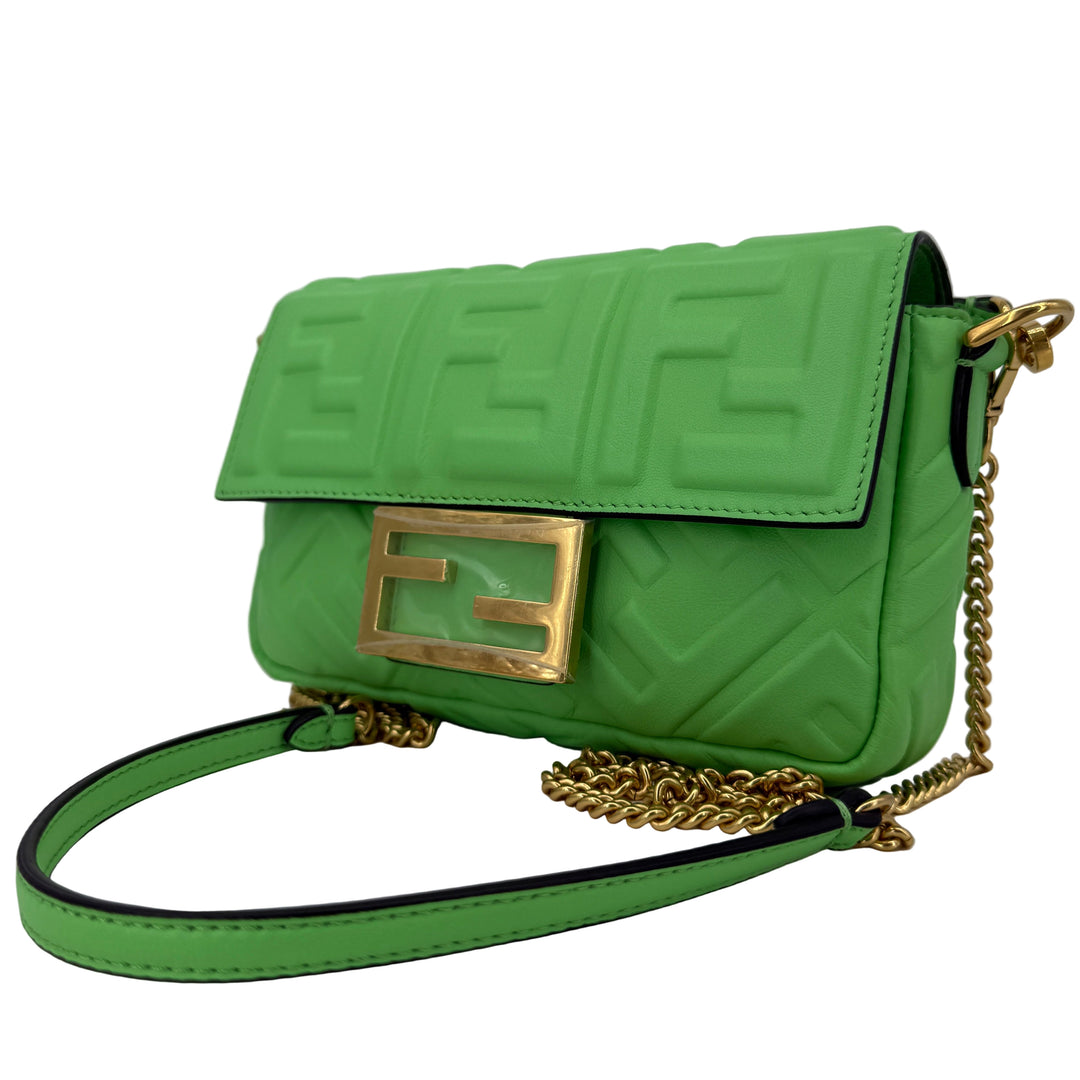 Fendi FF 1974 Embossed Mini Baguette – Tomatillo Green Nappa Leather