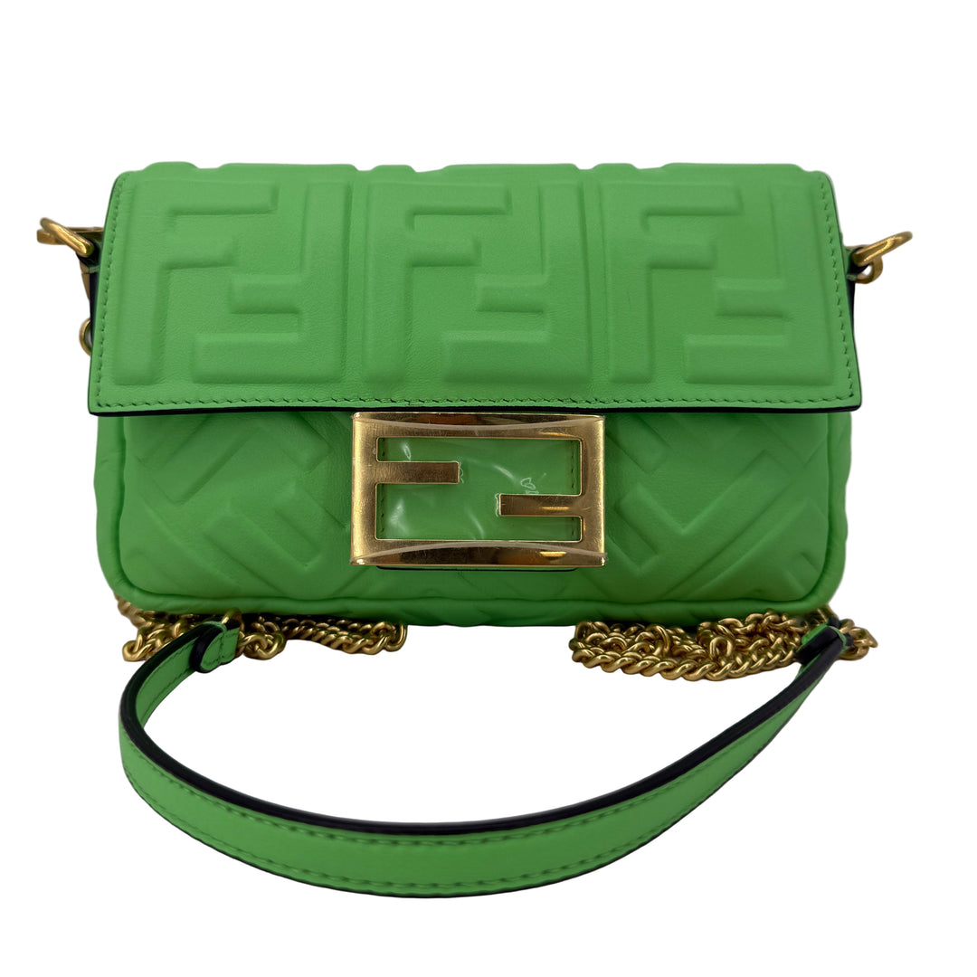 Fendi FF 1974 Embossed Mini Baguette – Tomatillo Green Nappa Leather