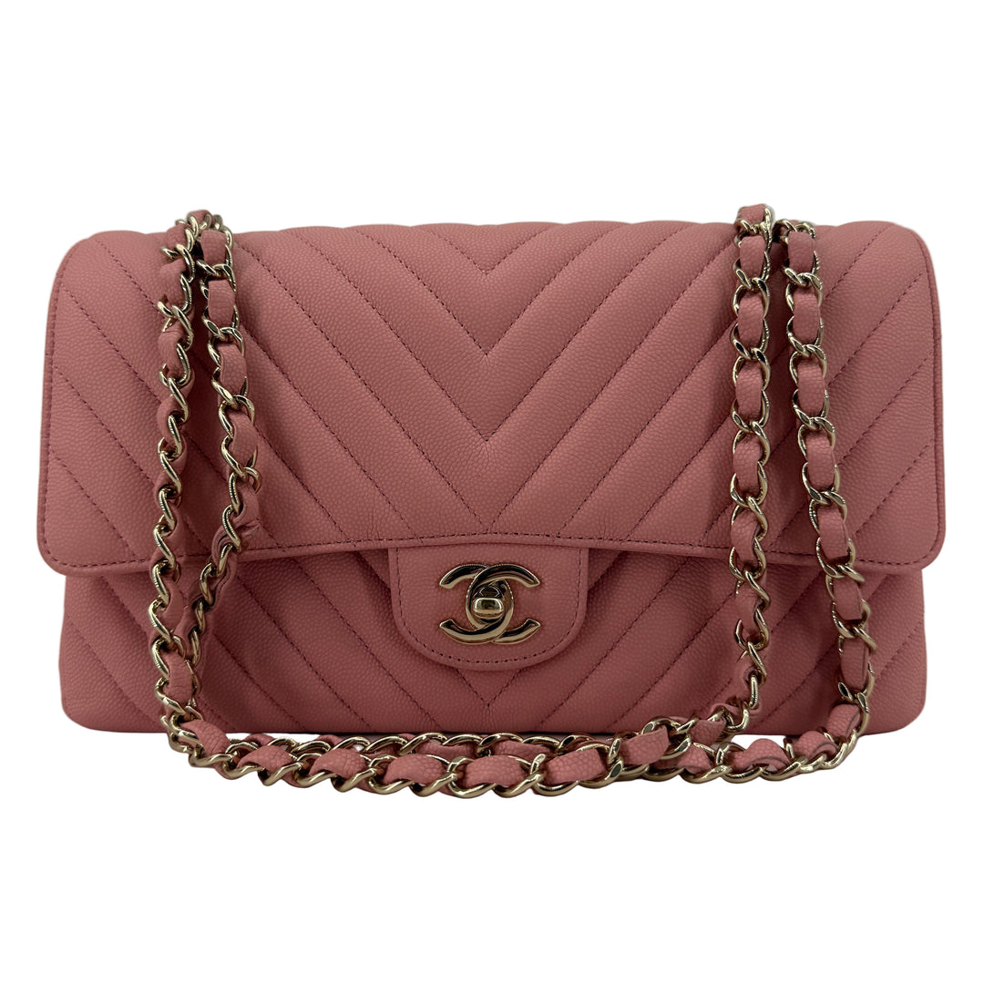 Chanel Medium Double Flap – Light Pink Chevron Caviar, Light Gold Hardware