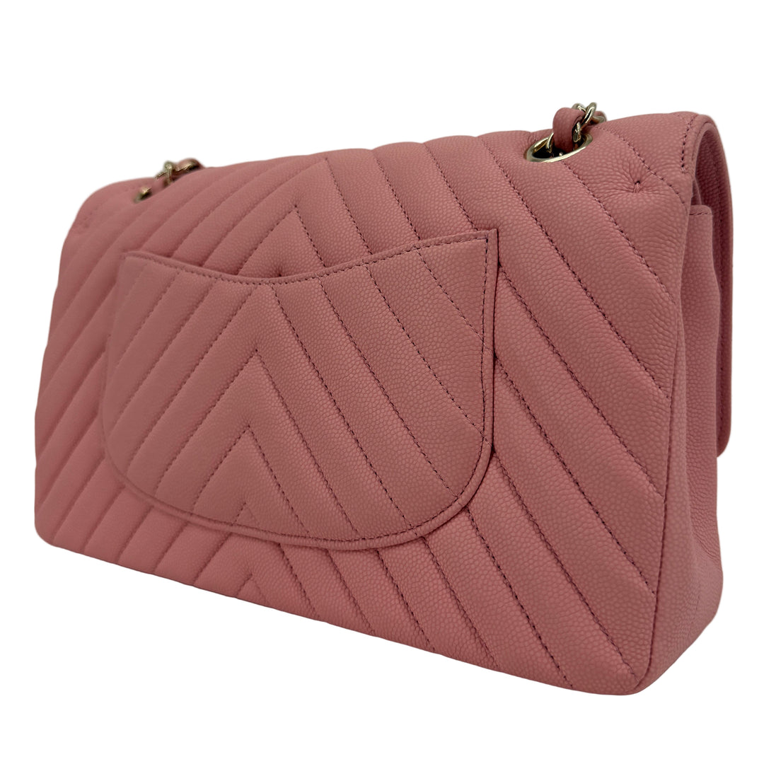 Chanel Medium Double Flap – Light Pink Chevron Caviar, Light Gold Hardware