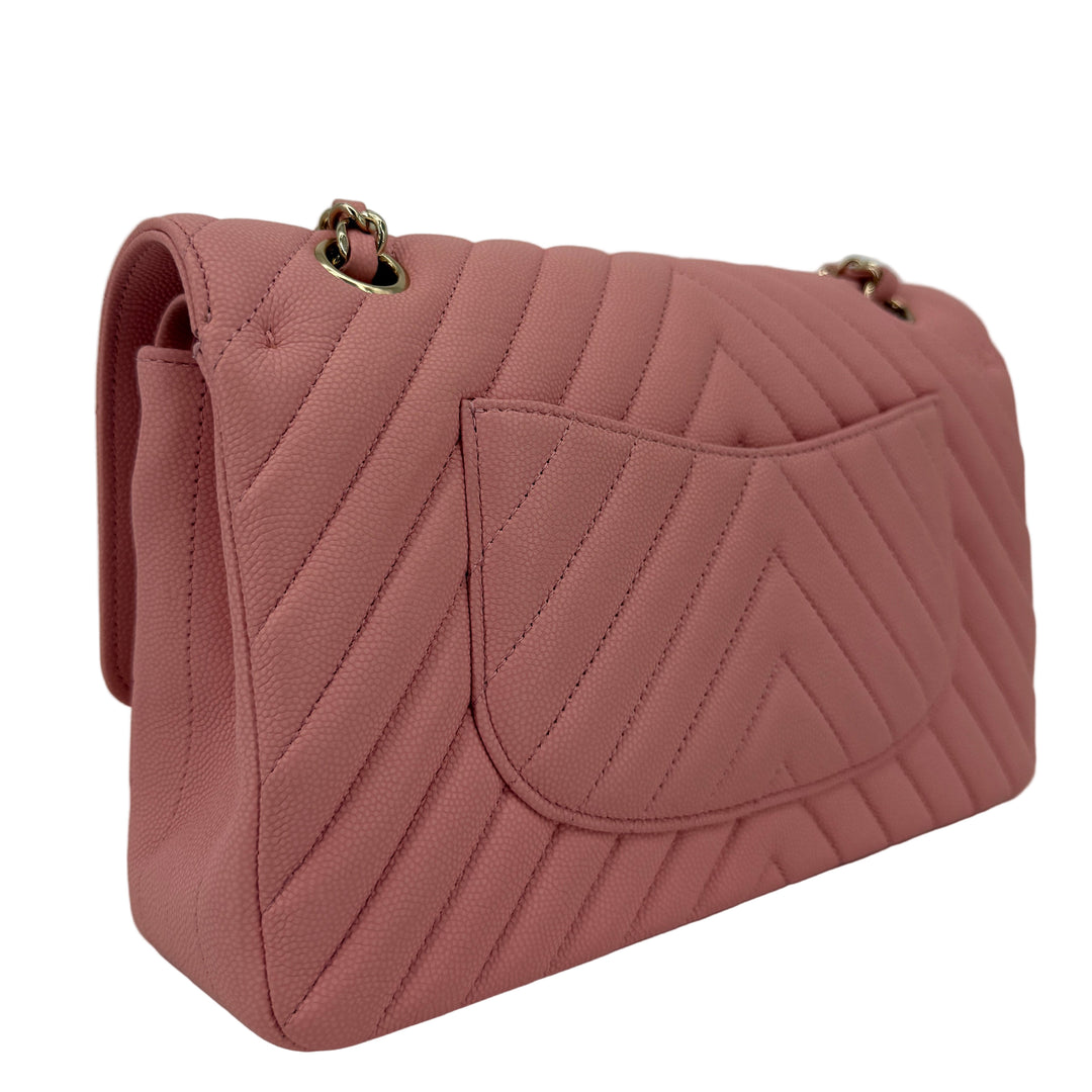 Chanel Medium Double Flap – Light Pink Chevron Caviar, Light Gold Hardware