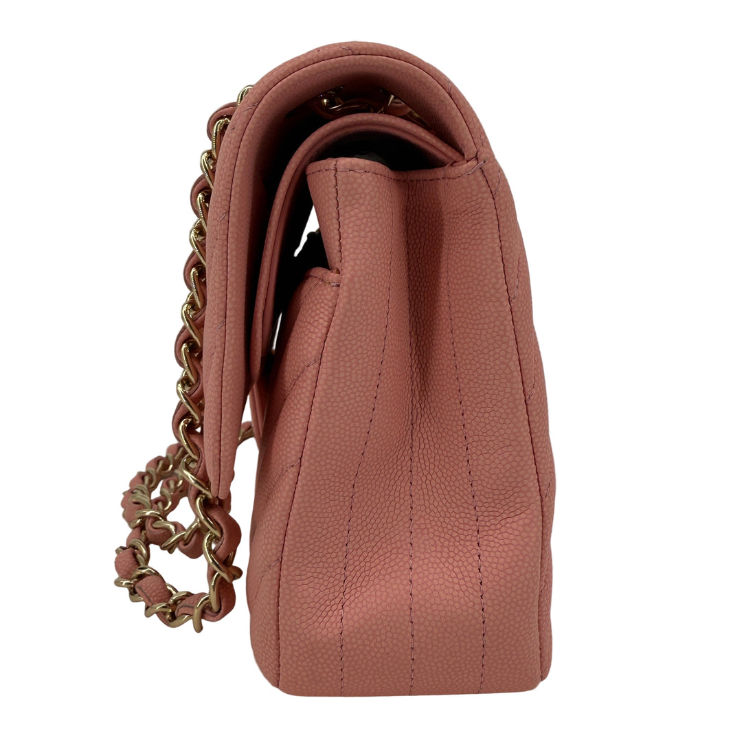 Chanel Medium Double Flap – Light Pink Chevron Caviar, Light Gold Hardware