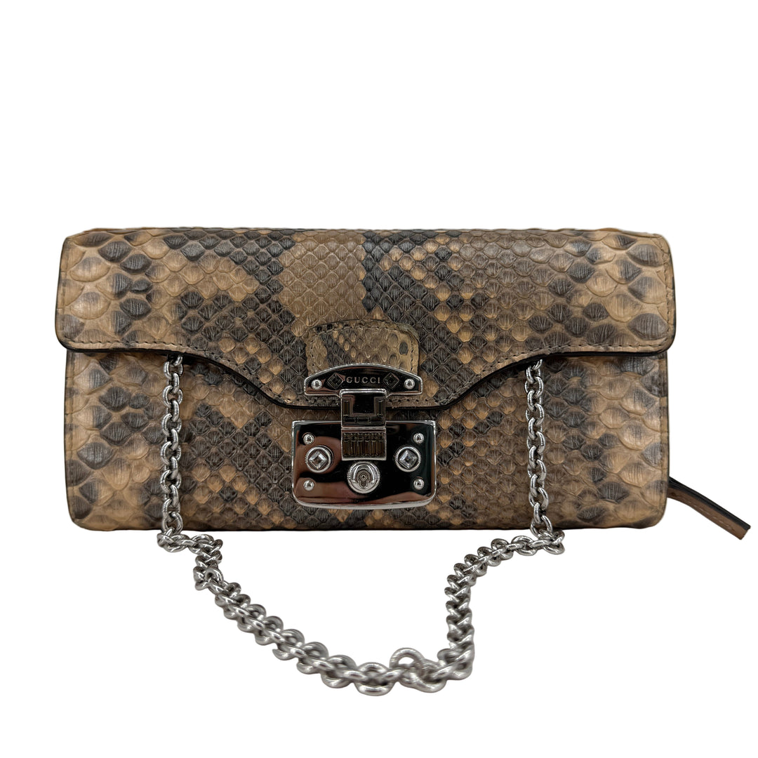 Gucci Brown Python Wallet on Chain with Silver Hardware | LuxLoveLouis