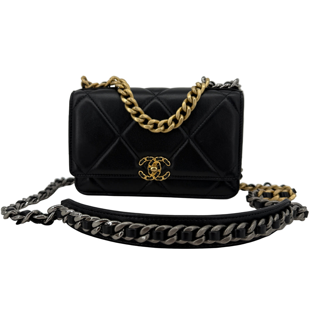 Chanel 19 Black Lambskin Wallet On Chain WOC | LuxLoveLouis
