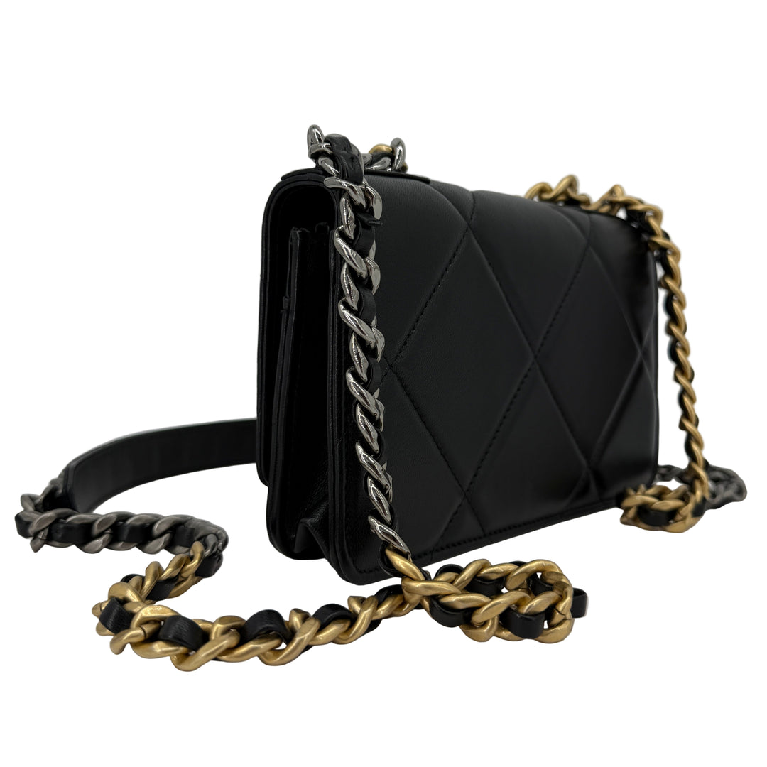 Chanel 19 Black Lambskin Wallet On Chain WOC | LuxLoveLouis