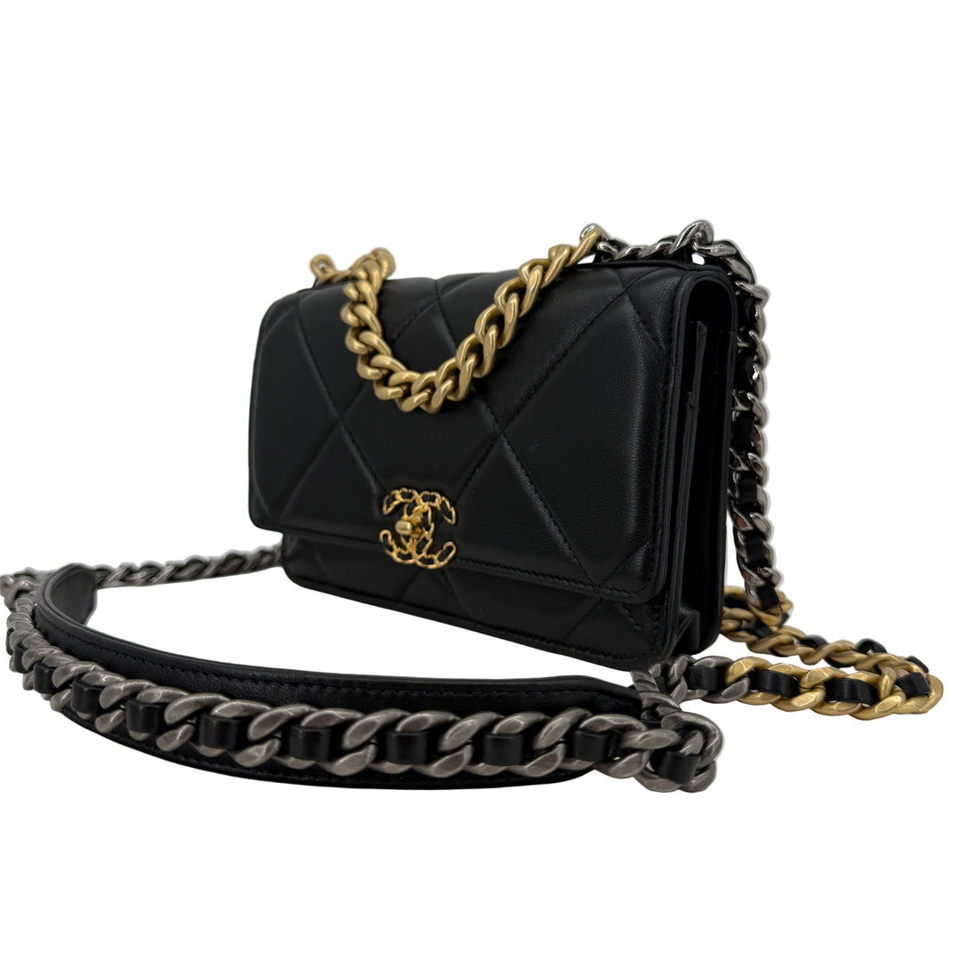 Chanel 19 Black Lambskin Wallet On Chain WOC | LuxLoveLouis