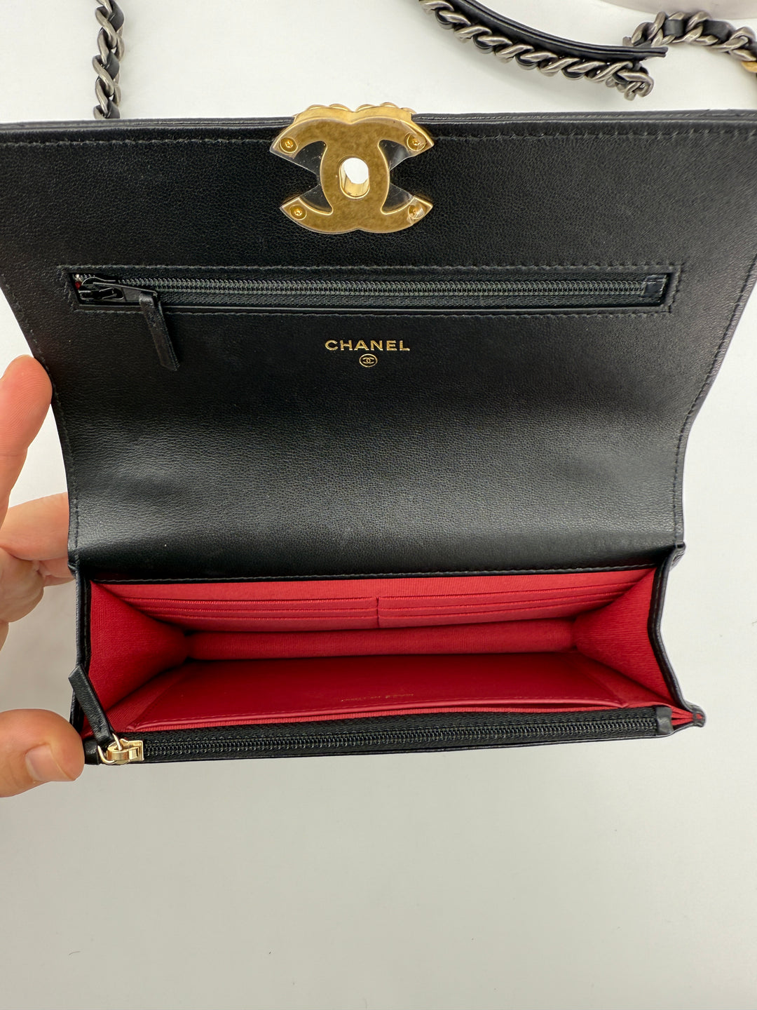 Chanel 19 Black Lambskin Wallet On Chain WOC | LuxLoveLouis