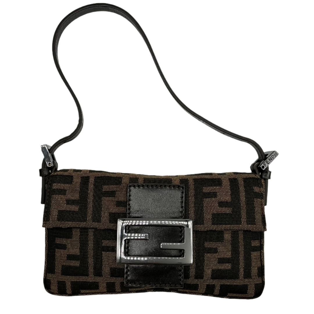 Fendi Zucca Mini Baguette – Tobacco Canvas with Brown Leather