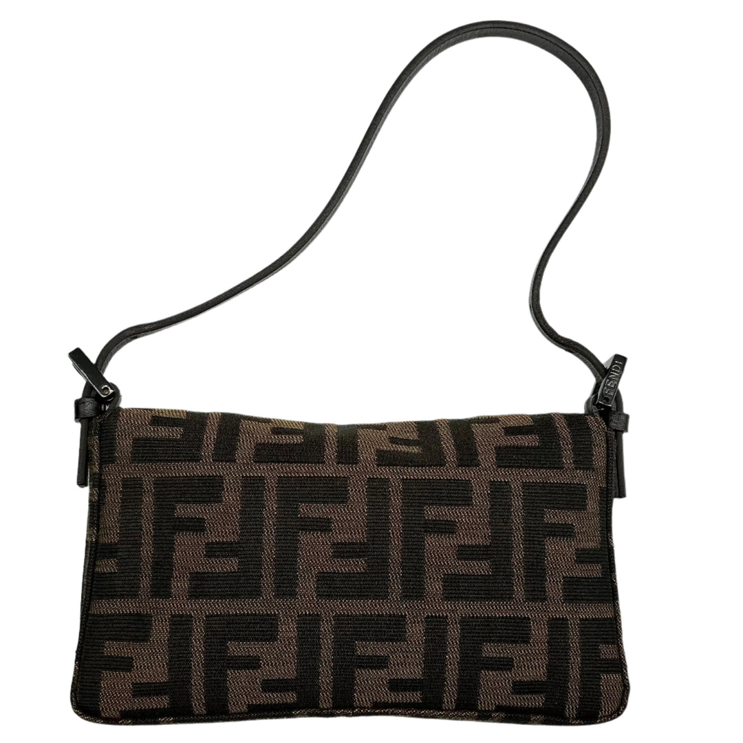 Fendi Zucca Mini Baguette – Tobacco Canvas with Brown Leather
