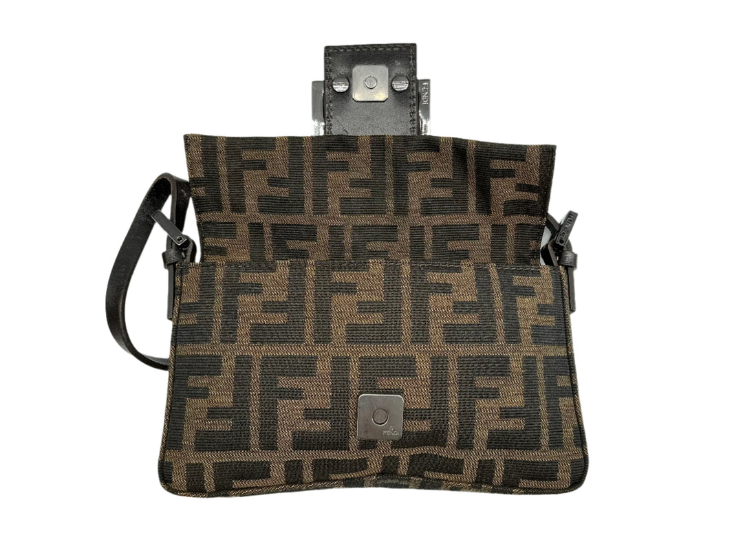 Fendi Zucca Mini Baguette – Tobacco Canvas with Brown Leather