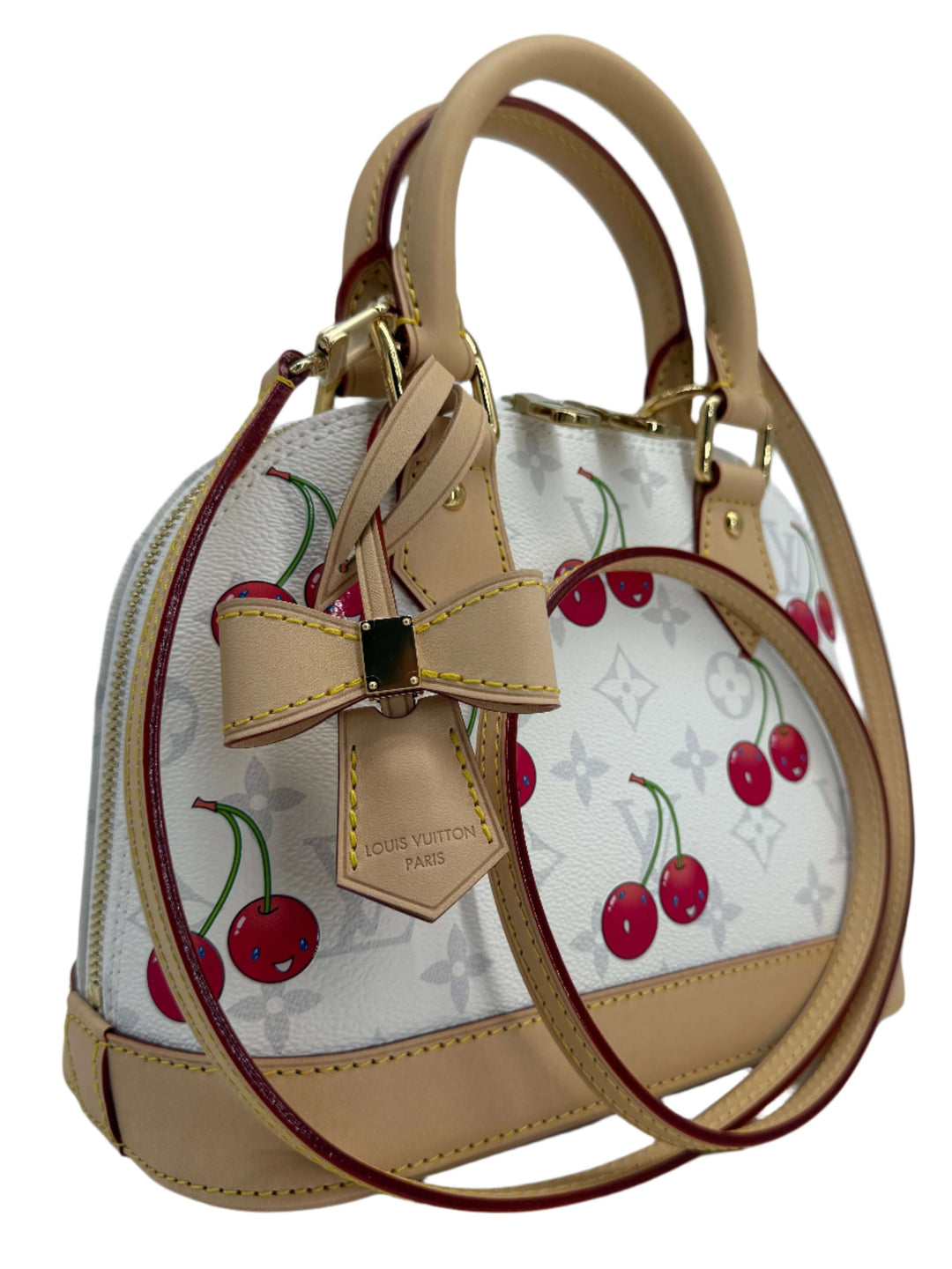 Louis Vuitton x Takashi Murakami Alma BB bag in Monogram Cherry Limited Edition with playful cherry blossom design.