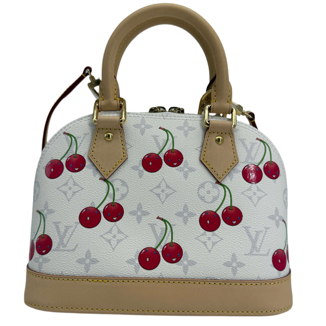 Louis Vuitton x Takashi Murakami Alma BB Monogram Cherry Limited Edition handbag featuring playful cherry blossom design.