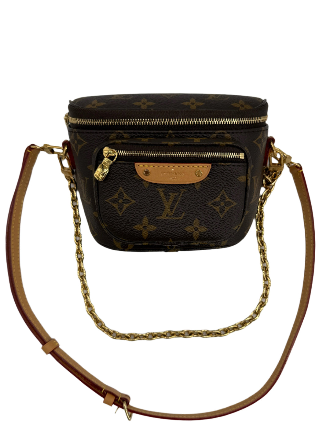 Louis Vuitton Mini Bumbag – Monogram Canvas with Vachetta Strap Removable Gold Chain
