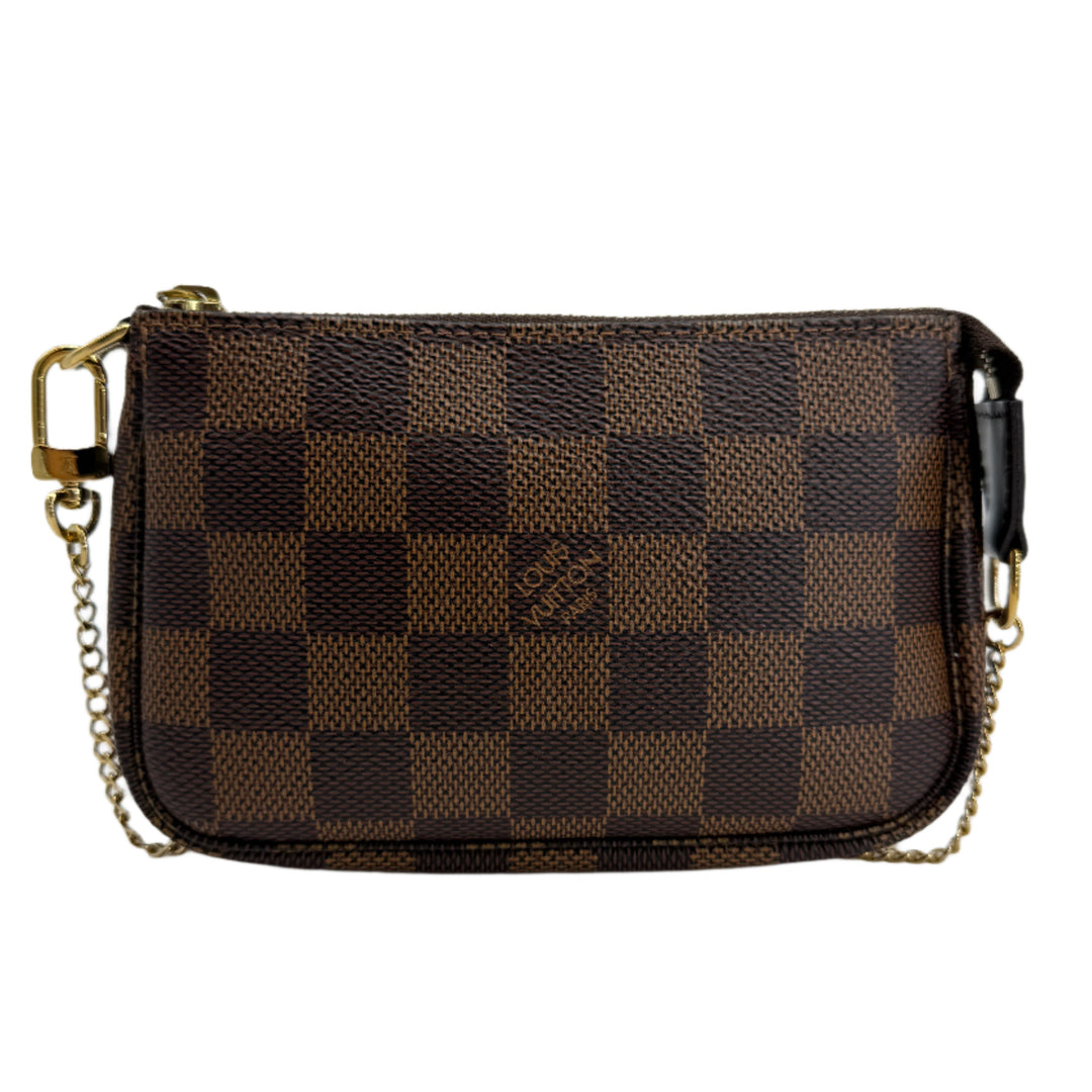 Louis Vuitton Mini Pochette Accessoires – Damier Ebene Canvas with Gold Chain