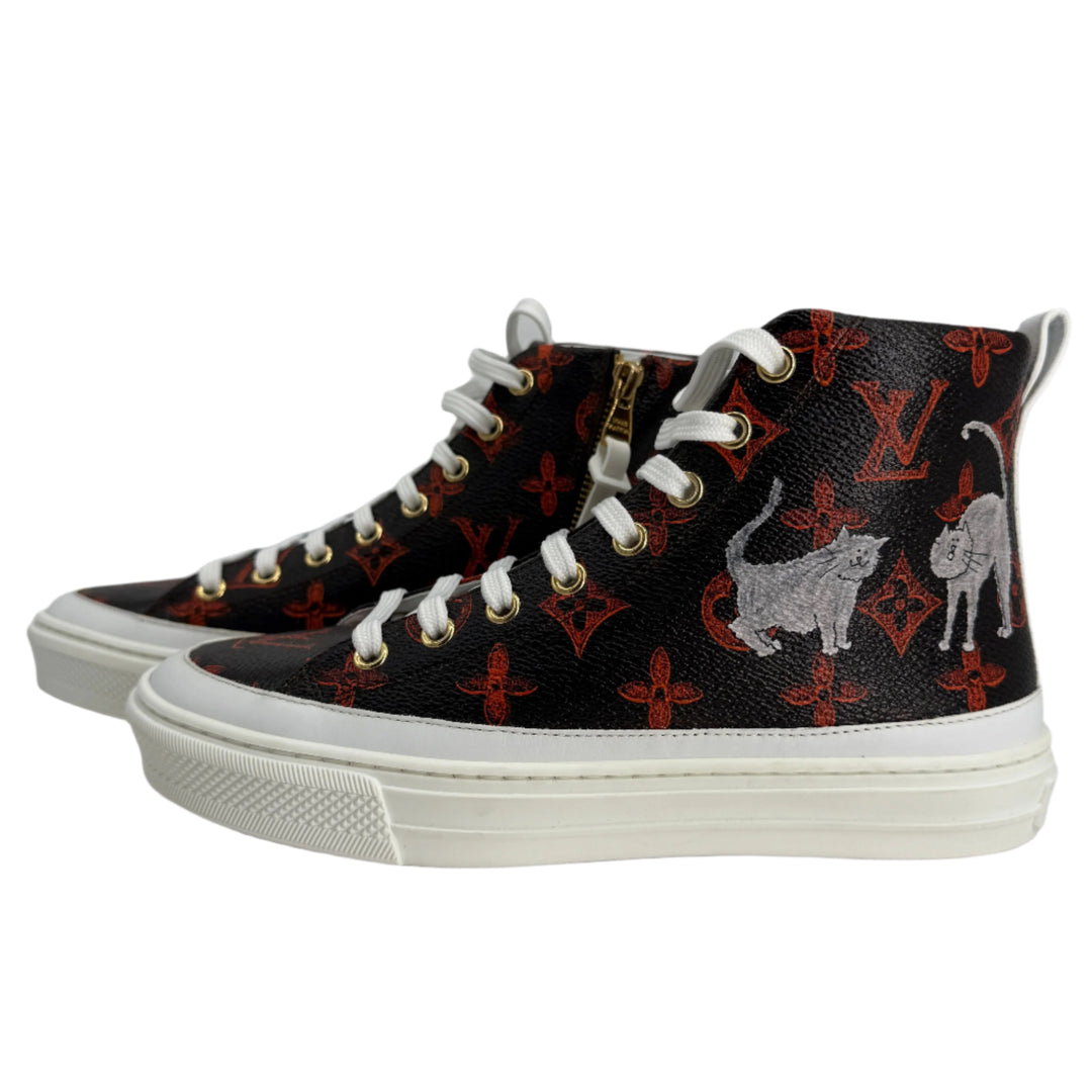 Louis Vuitton Catogram Stellar Sneaker Boots – Marron Monogram Canvas with Cat Print (EU 36.5)