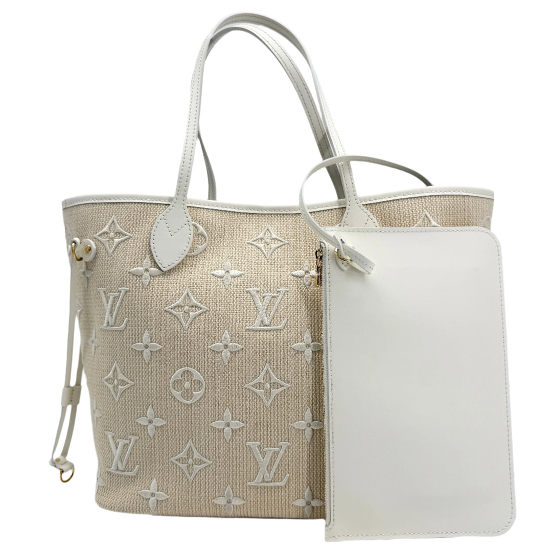 Louis Vuitton Monogram Embroidered Cotton Neverfull MM – Beige White