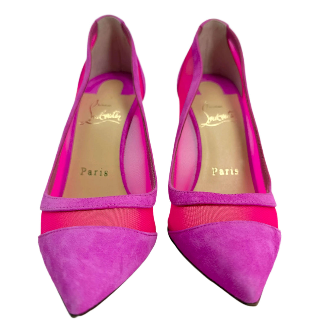 Christian Louboutin Rete Galativi 100 Pumps – Pink Suede & Mesh (Size 36)