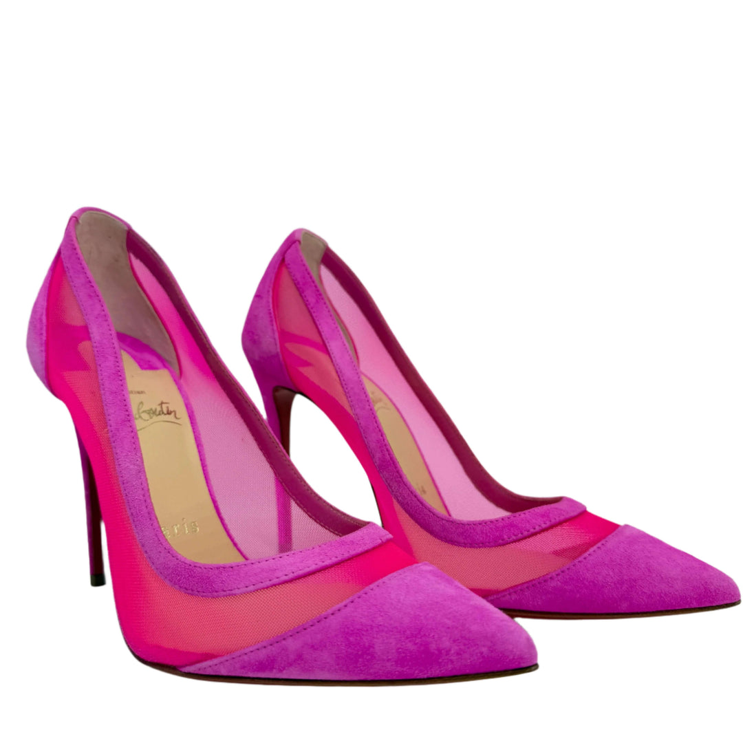 Christian Louboutin Rete Galativi 100 Pumps – Pink Suede & Mesh (Size 36)