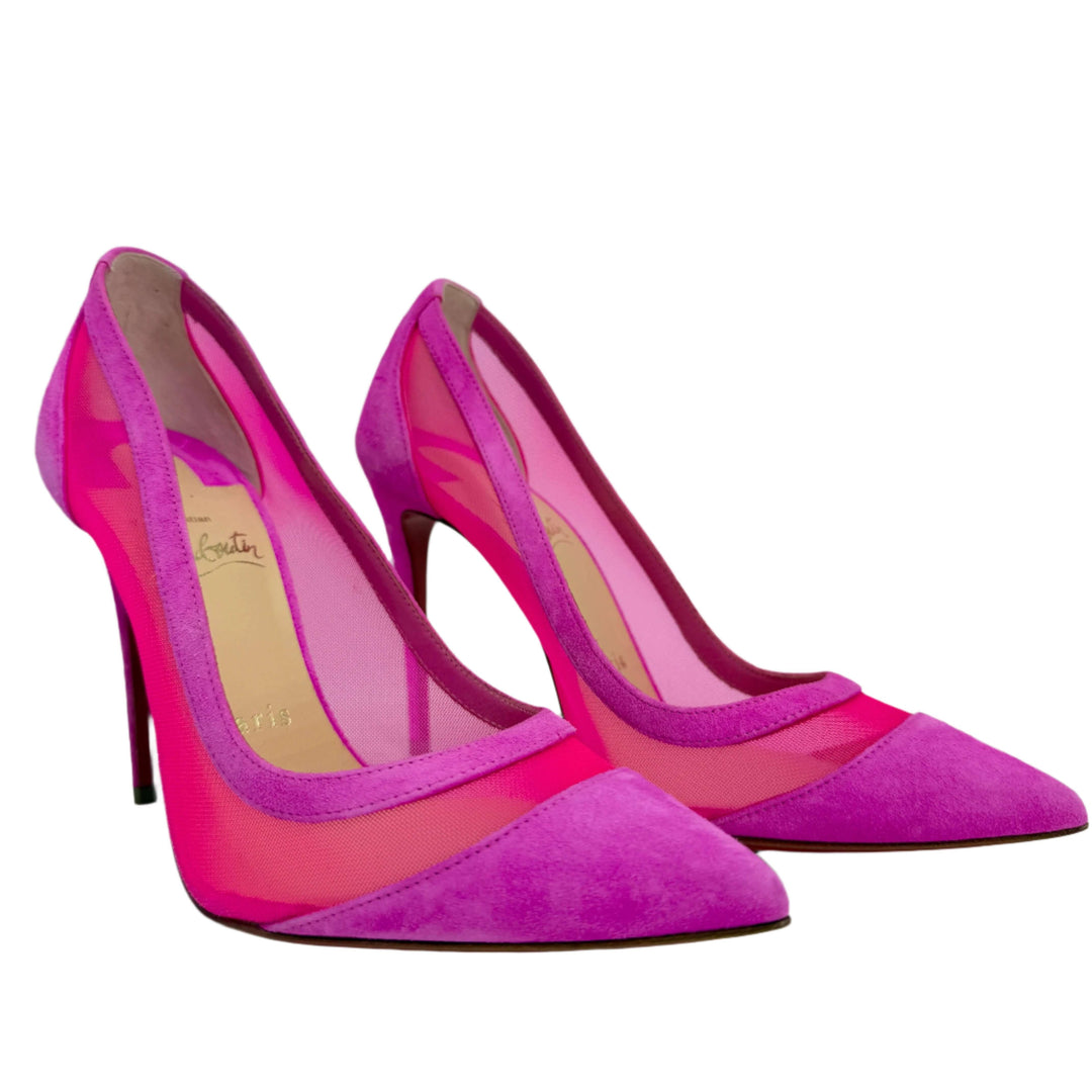 Christian Louboutin Rete Galativi 100 Pumps – Pink Suede & Mesh (Size 36)