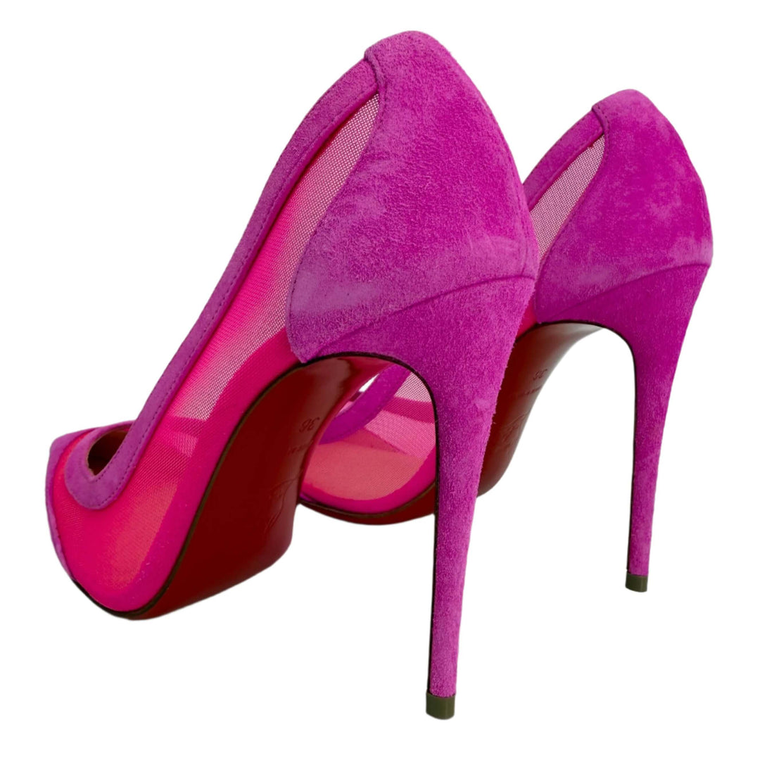 Christian Louboutin Rete Galativi 100 Pumps – Pink Suede & Mesh (Size 36)