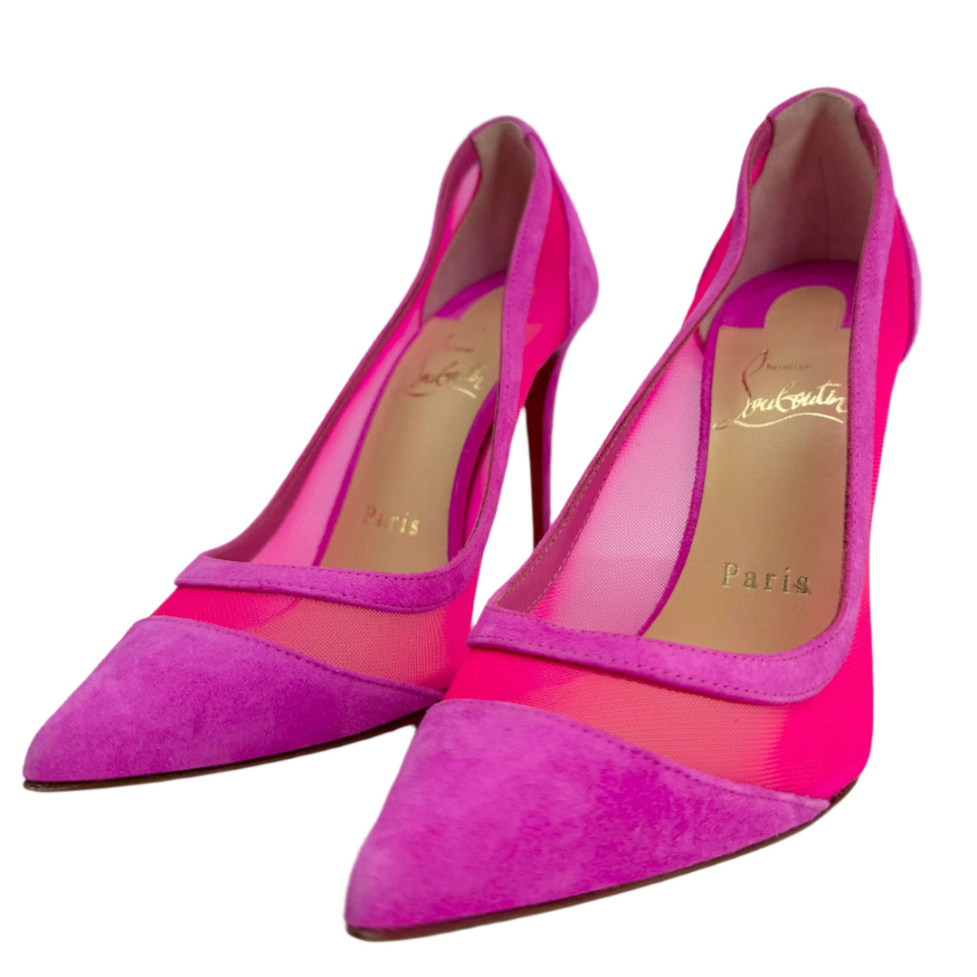 Christian Louboutin Rete Galativi 100 Pumps – Pink Suede & Mesh (Size 36)