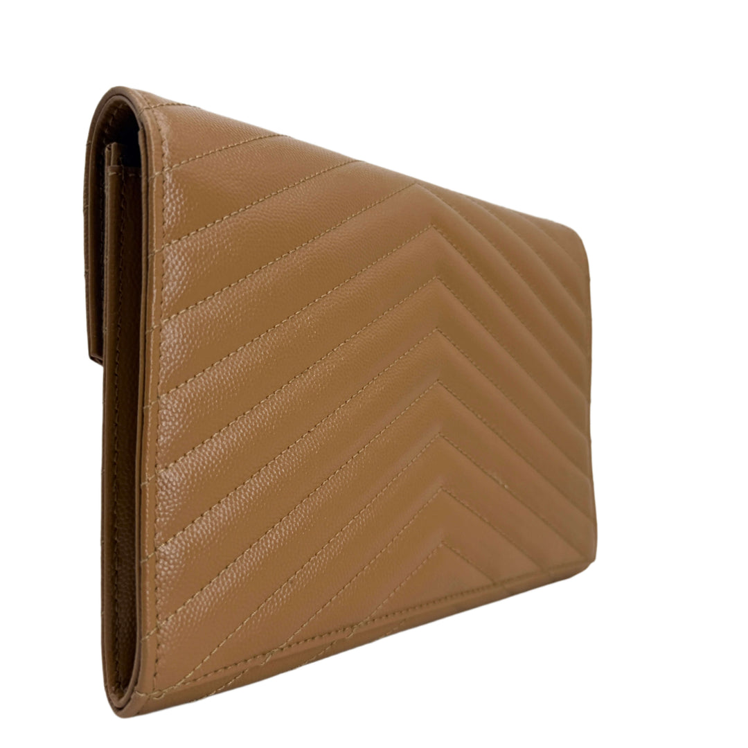 Saint Laurent Cassandre Flap Pouch – Natural Dark Grain De Poudre Chevron Leather