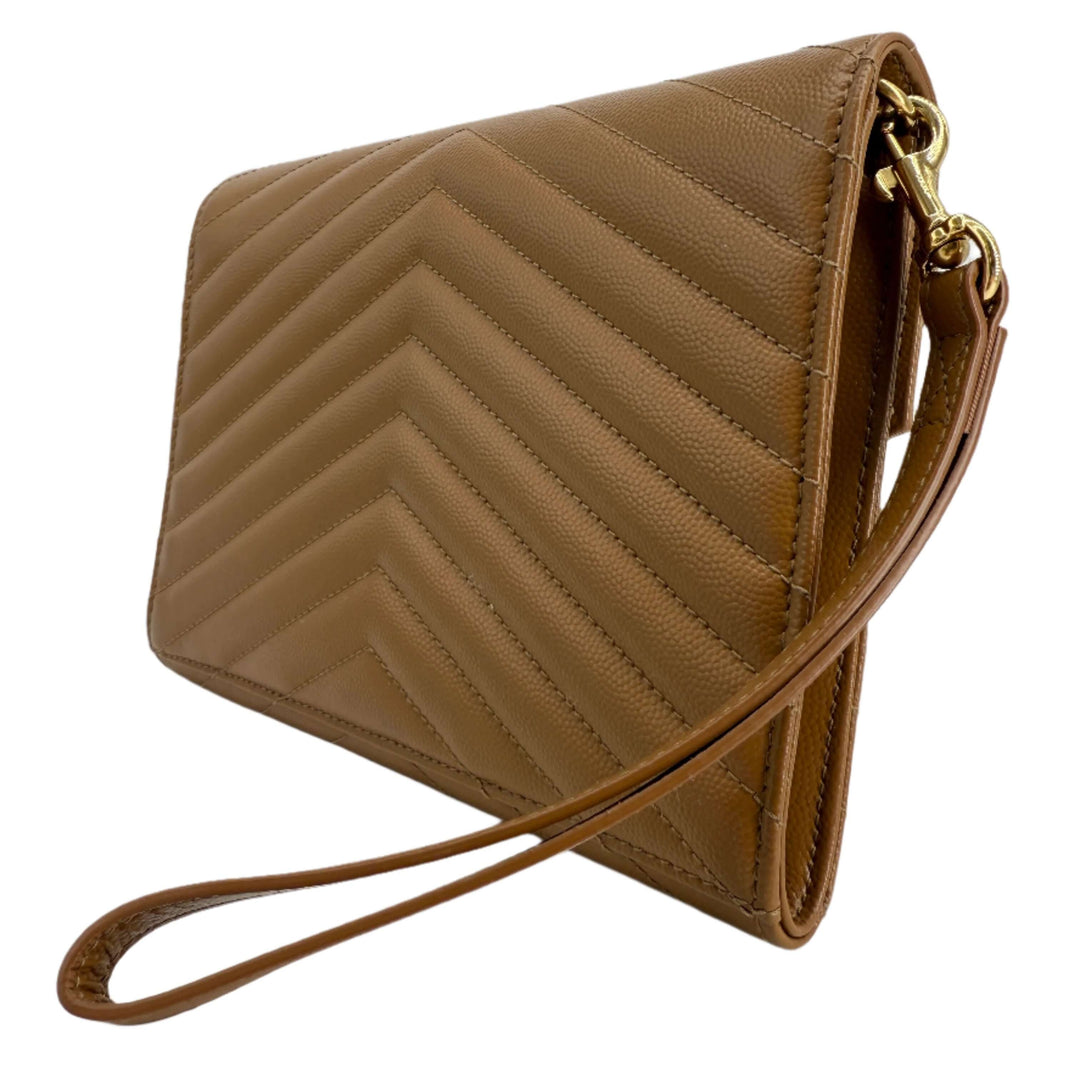 Saint Laurent Cassandre Flap Pouch – Natural Dark Grain De Poudre Chevron Leather