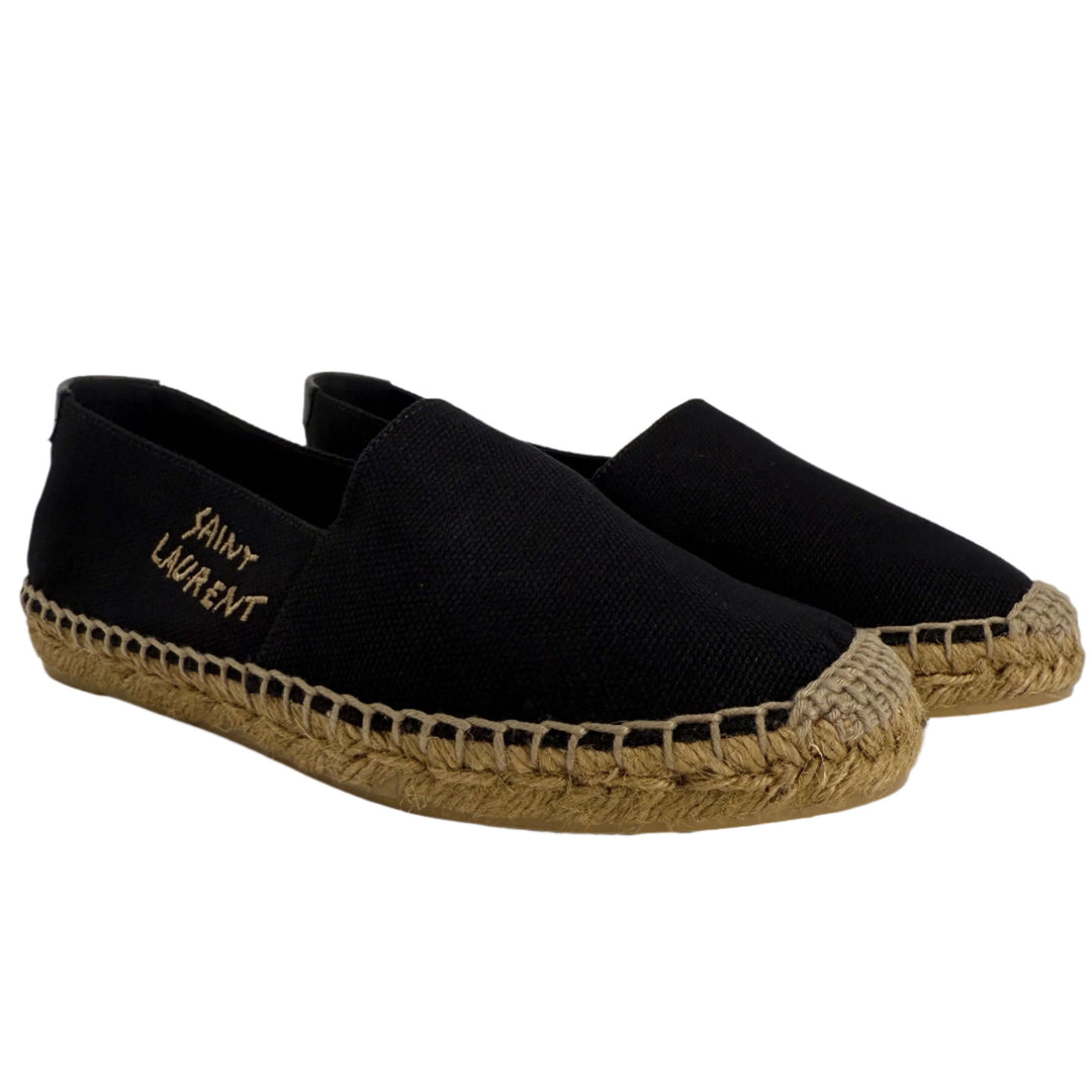 Saint Laurent Elba Logo Embroidered Espadrilles – Black Canvas & Nappa Leather (Size 36)