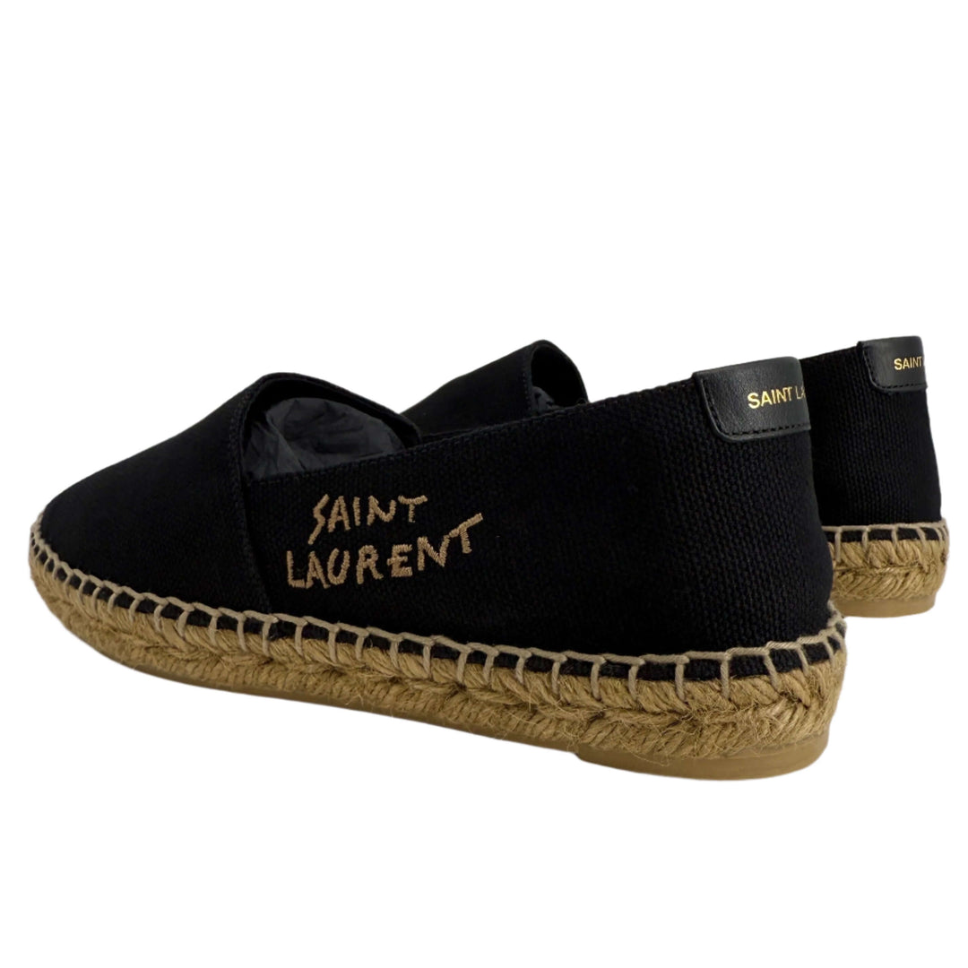 Saint Laurent Elba Logo Embroidered Espadrilles – Black Canvas & Nappa Leather (Size 36)