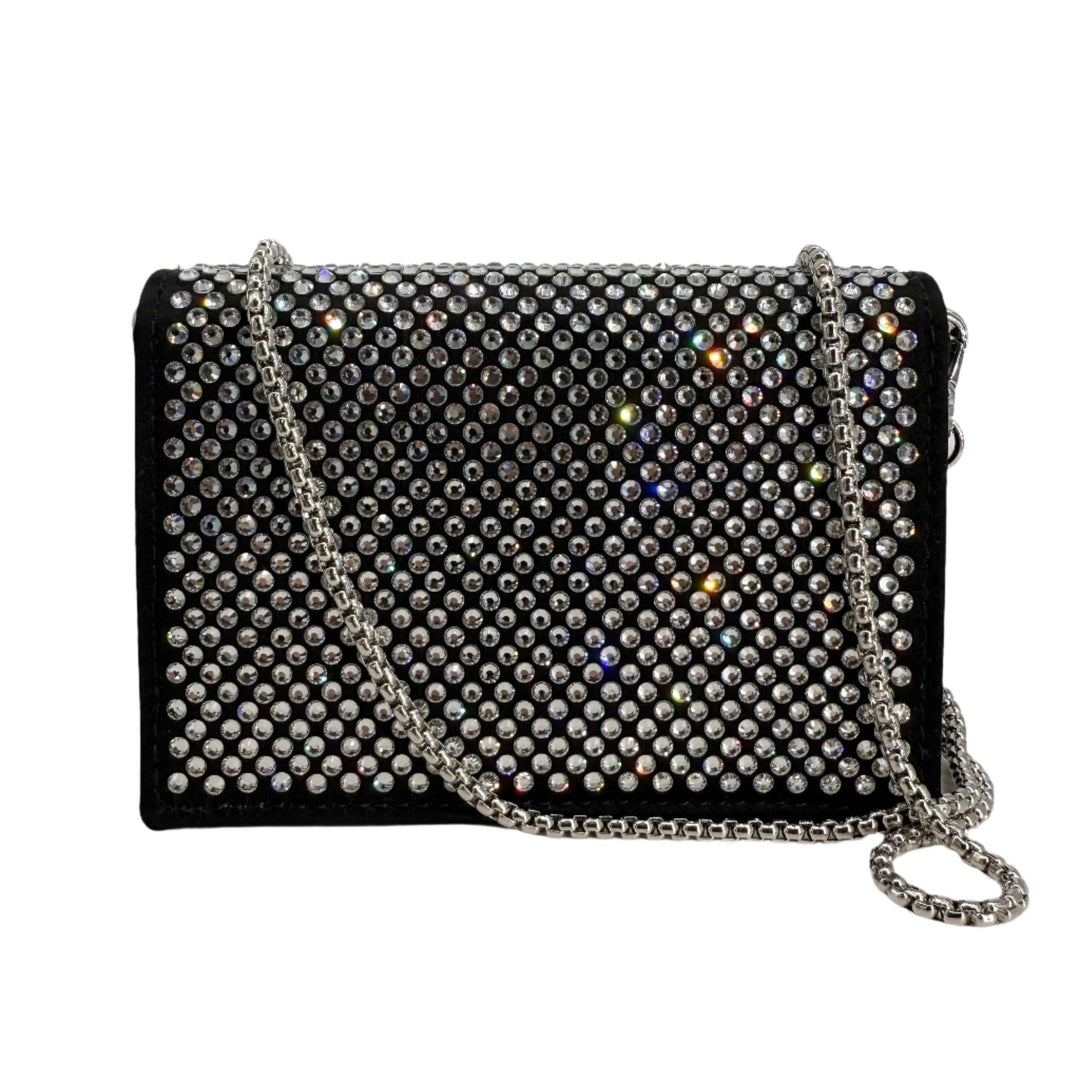 PRADA Crystal Satin Card Holder with Chain Strap – Black with Metal Triangle Logo