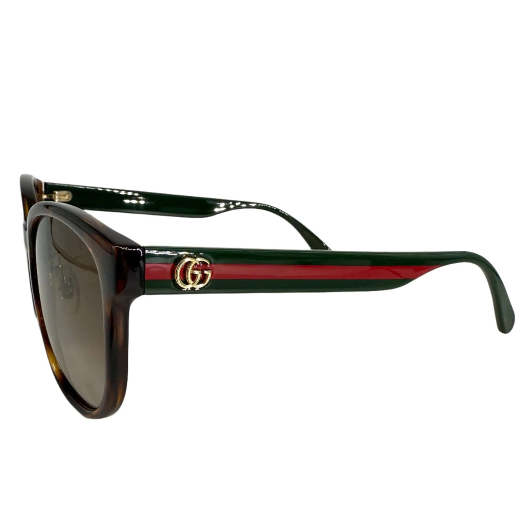 Gucci GG0854SK Cat Eye Sunglasses – Havana Frame with Green Temples & Brown Nylon Lenses