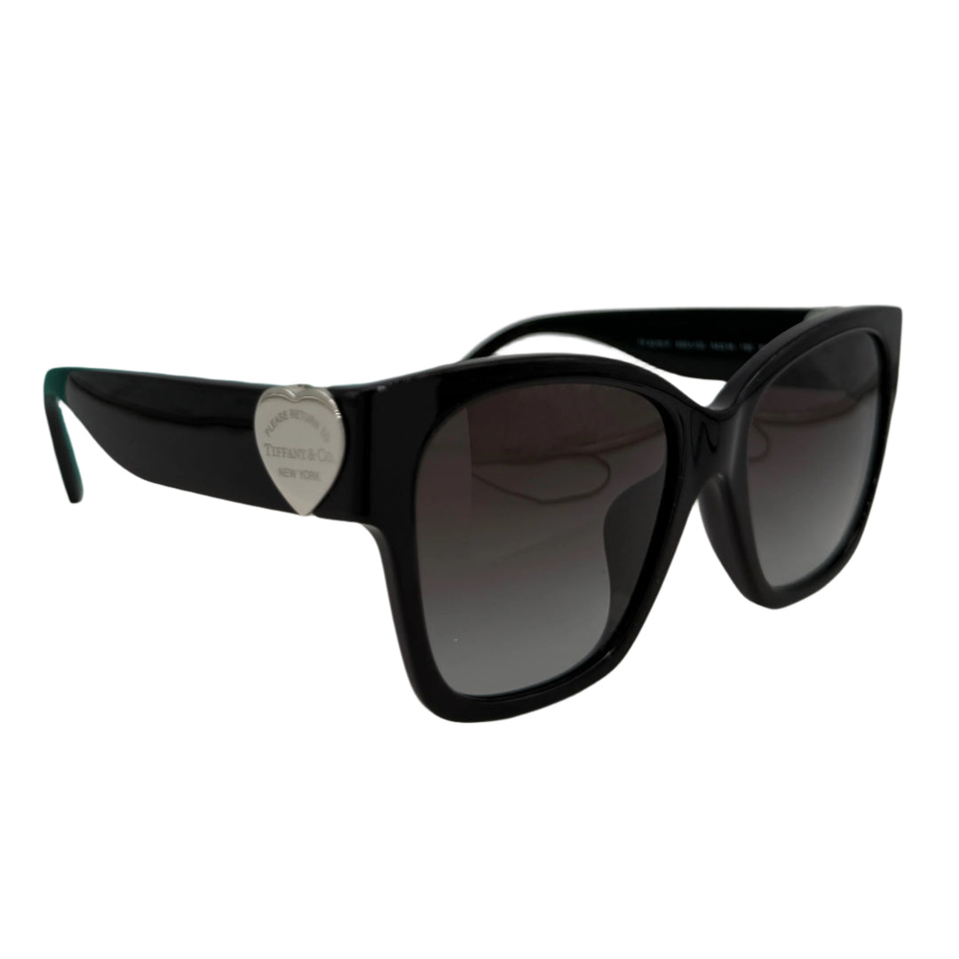 54mm gradient square sunglasses with heart detail, crafted in Italy, featuring polished black acetate and smooth gradient lenses.